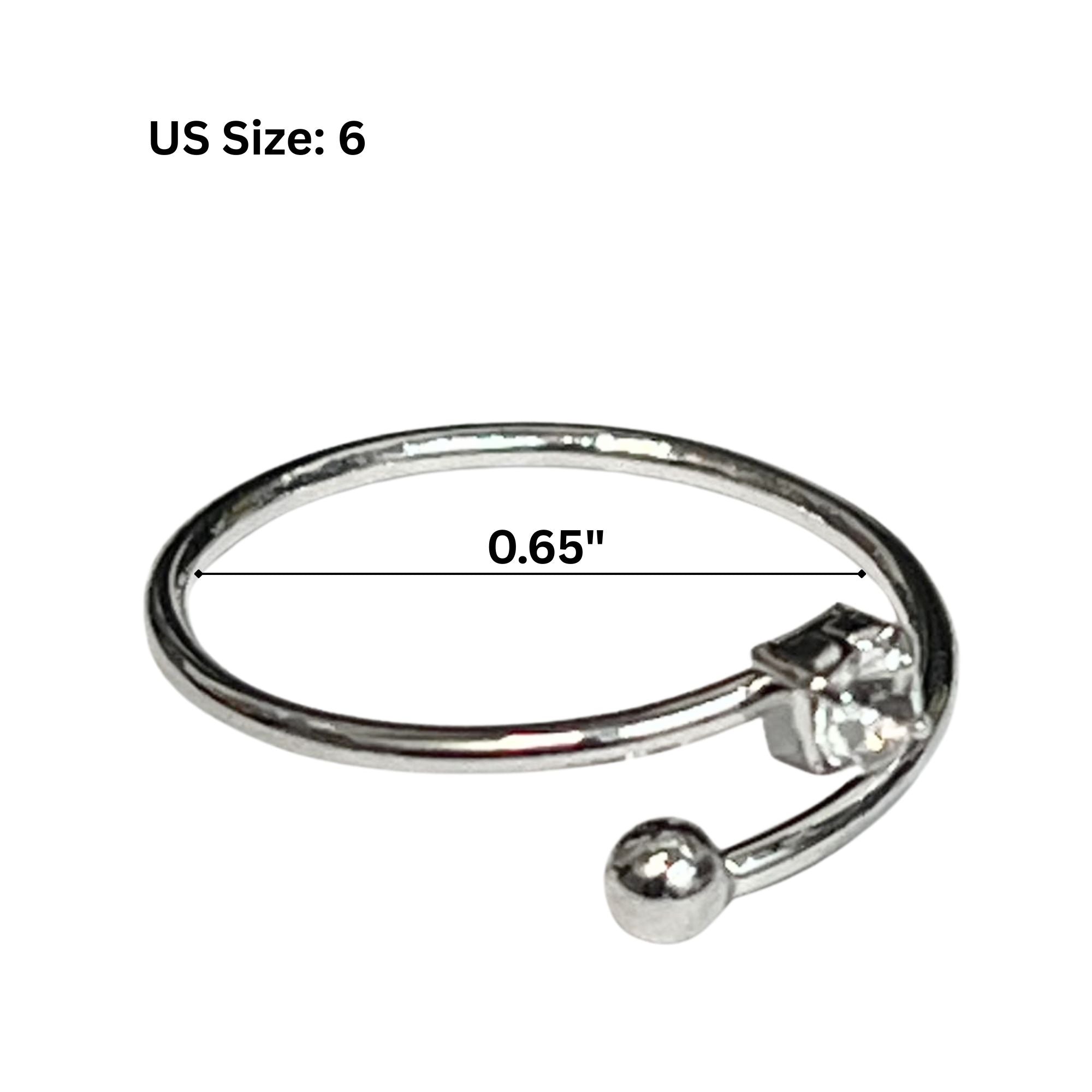 Adjustable Silver Tone Ring with Crystal Accent – US Size 6 Rings product detail image