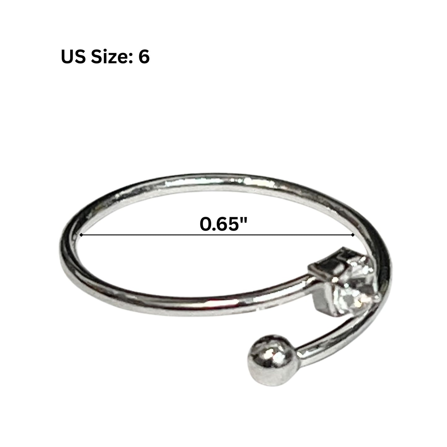 Adjustable Silver Tone Ring with Crystal Accent – US Size 6 Rings product detail image