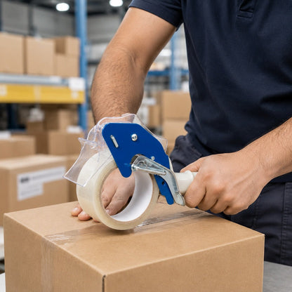 Easy grip packing tape dispenser tool for shipping and packaging boxes