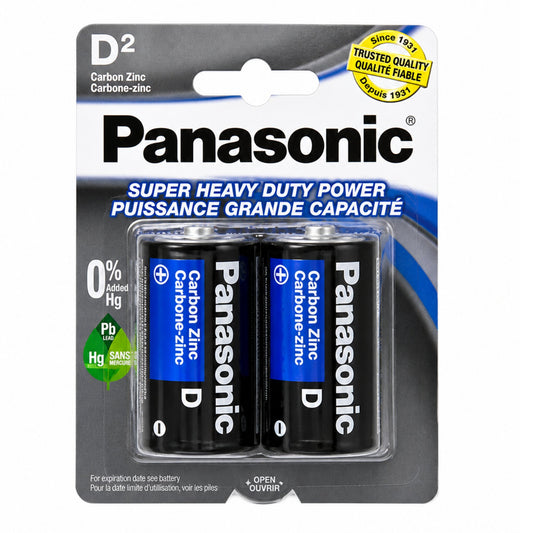 Panasonic D batteries 2 pack carbon zinc heavy duty power