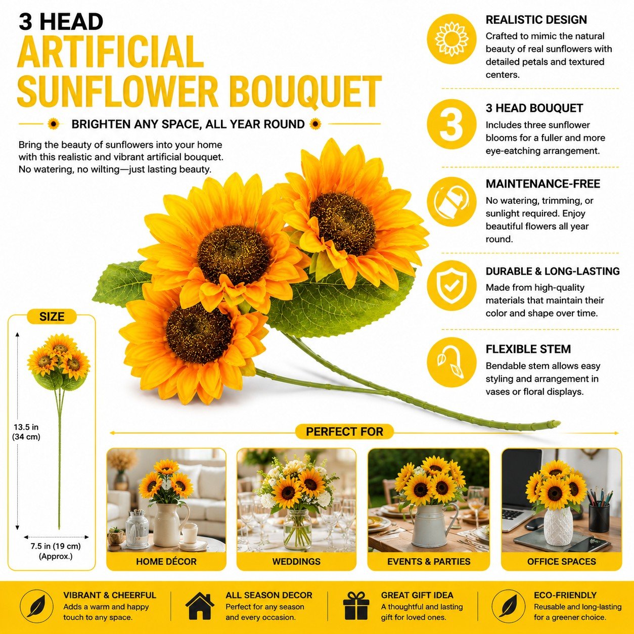decorative artificial sunflower stems for indoor decor