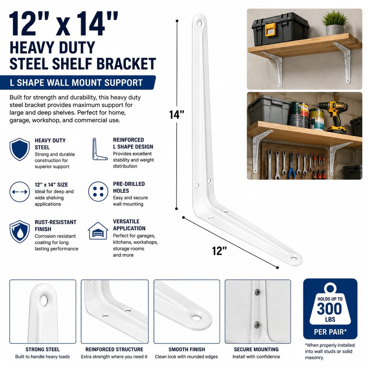 white steel shelf bracket for garage and storage shelves