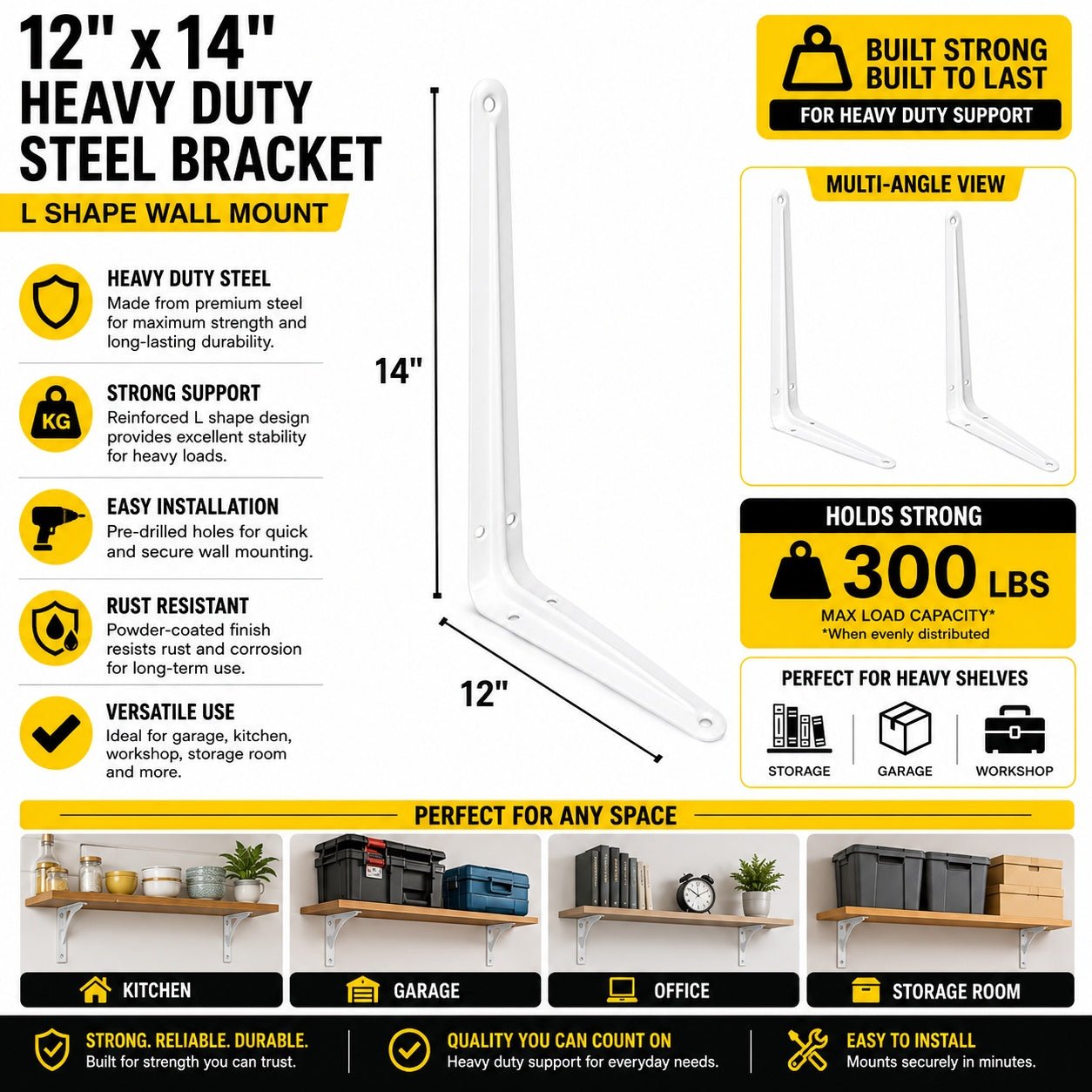 wall mount heavy duty bracket for wide and deep shelves