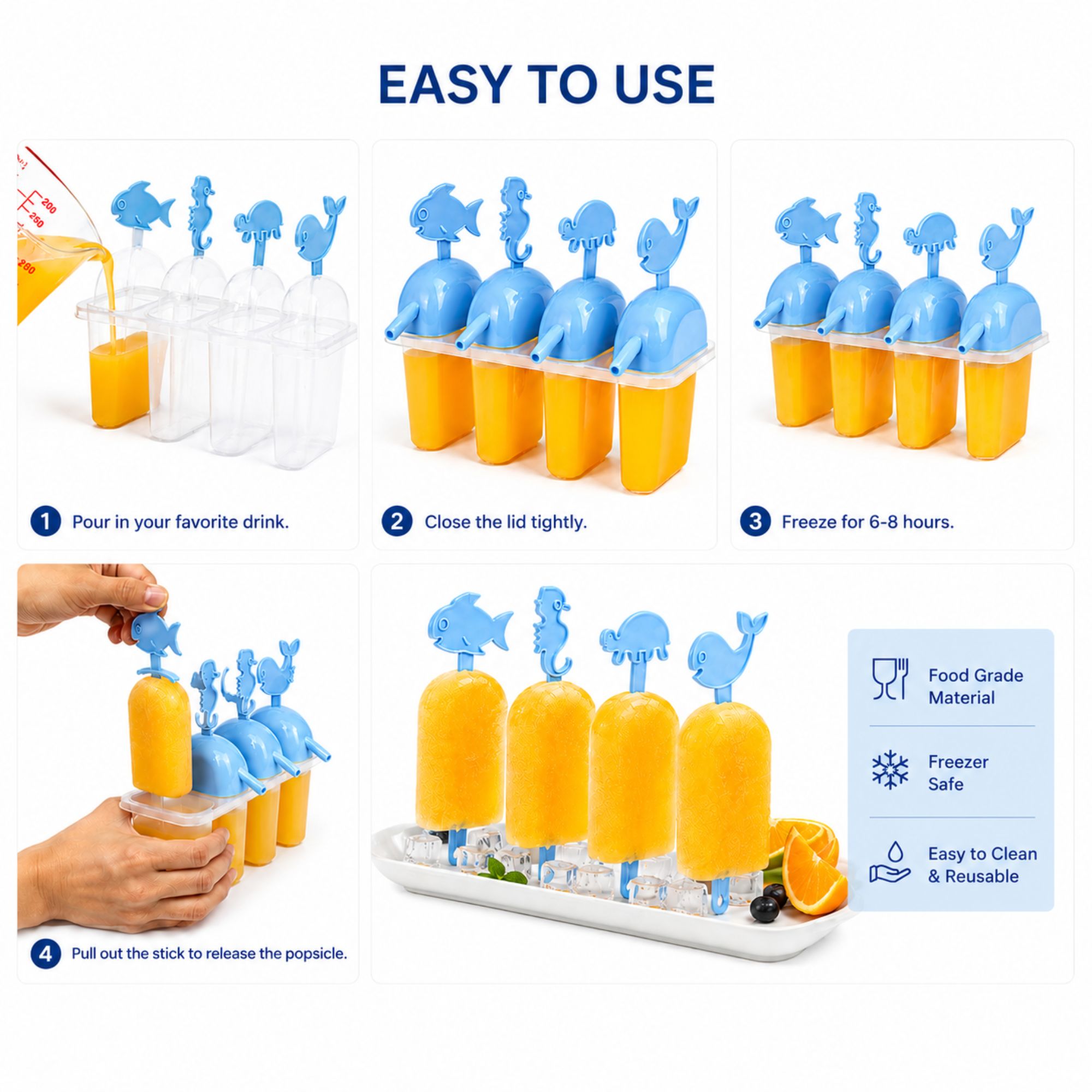 HomeRite Ice Pop Molds BPA Free Reusable with Sticks and Lids