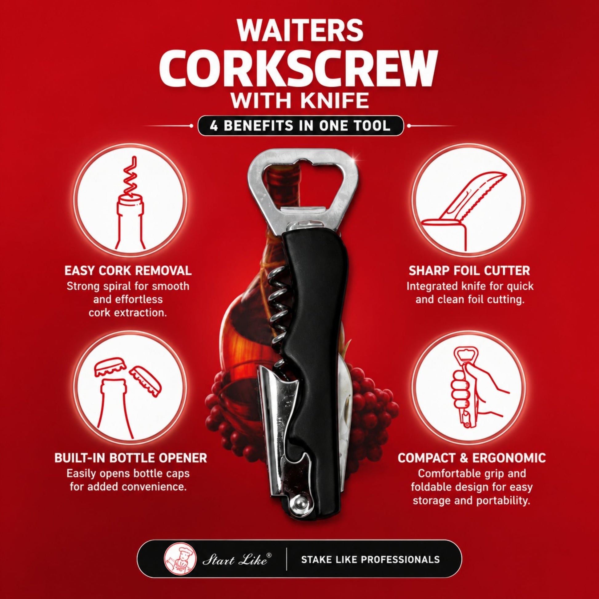 Waiters Corkscrew Bottle Opener with Folding Knife