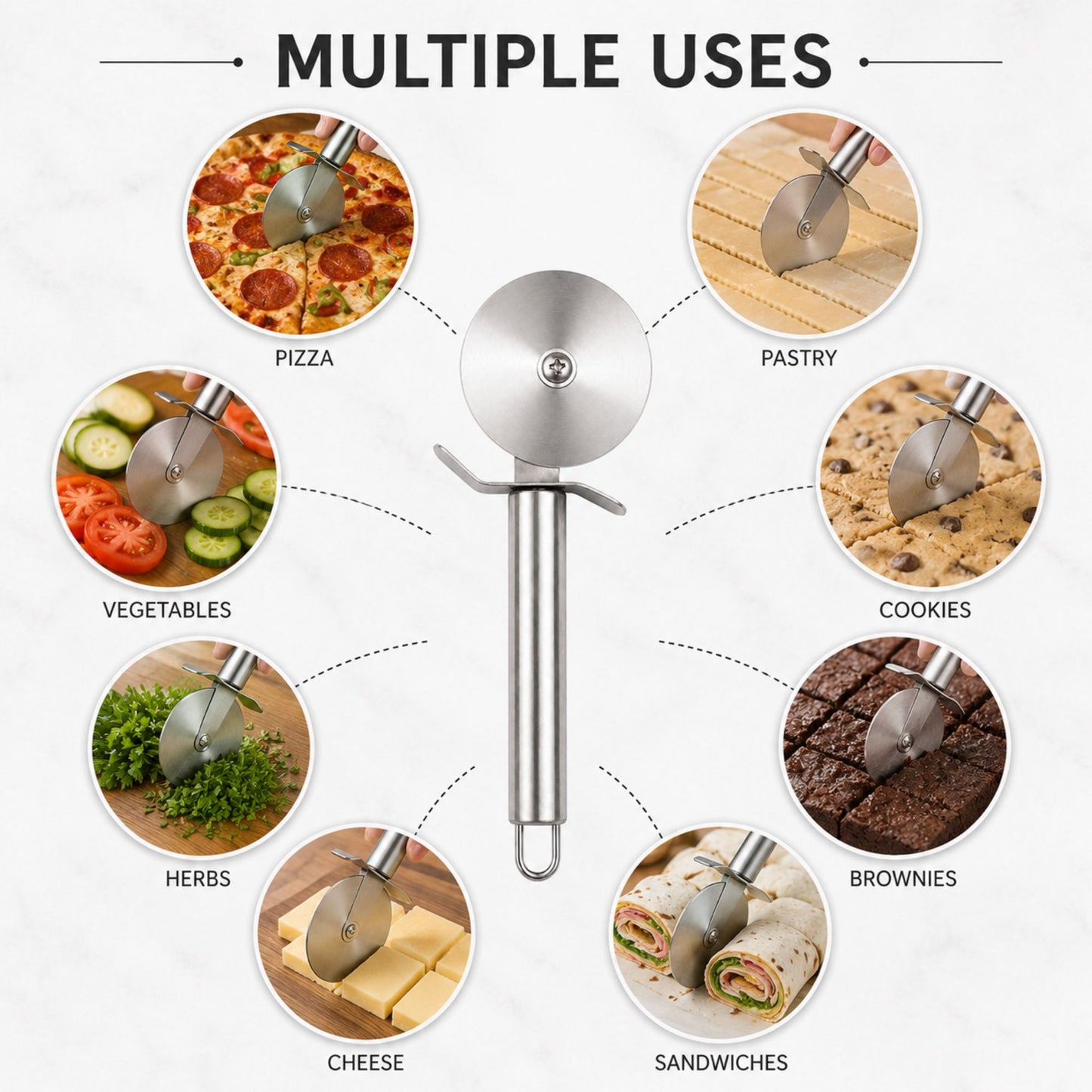 Stainless Steel Pizza Wheel Cutter Heavy Duty Grip Tool