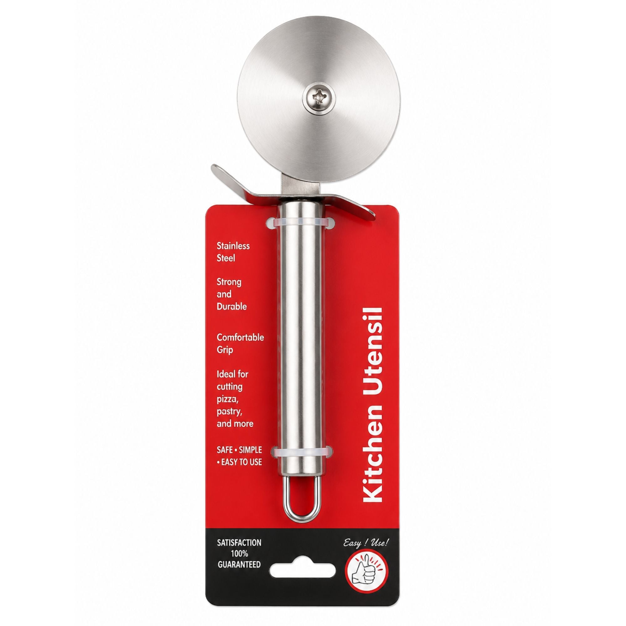 Easy Grip Stainless Steel Pizza Cutter Wheel Kitchen Tool