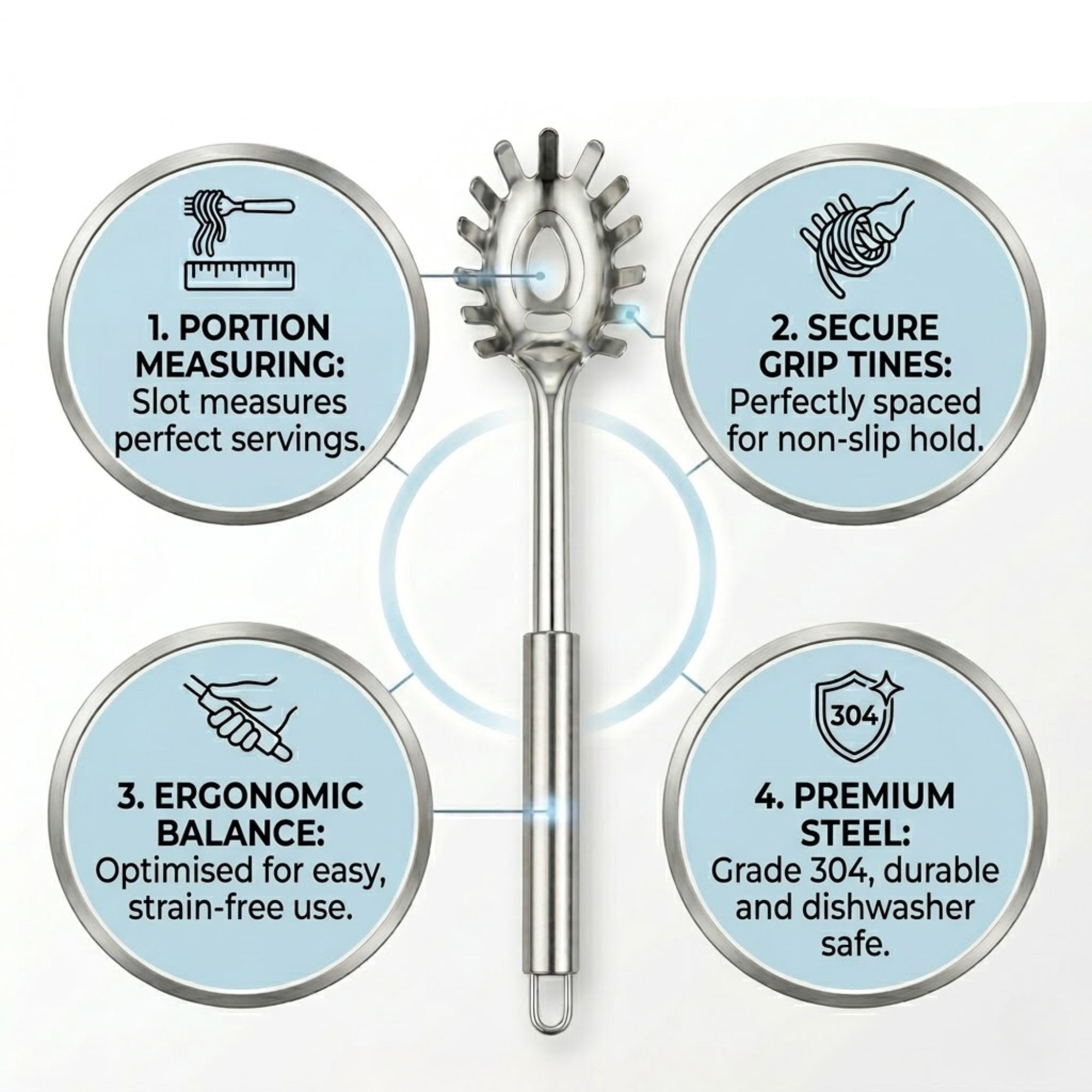 Pasta Server Spoon Stainless Steel Kitchen Utensil
