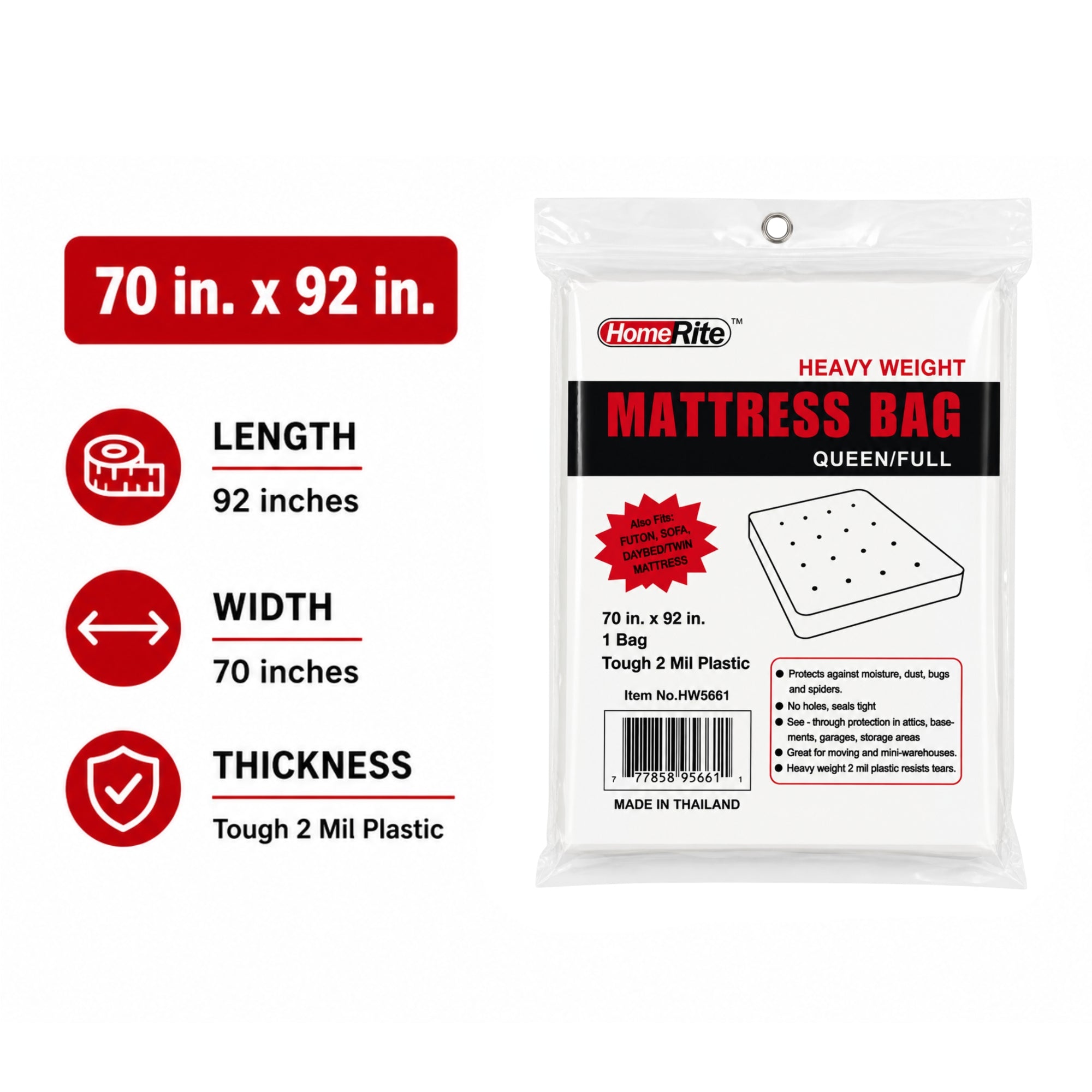 Heavy Duty Queen Full Mattress Bag 70" x 92" Plastic Cover
