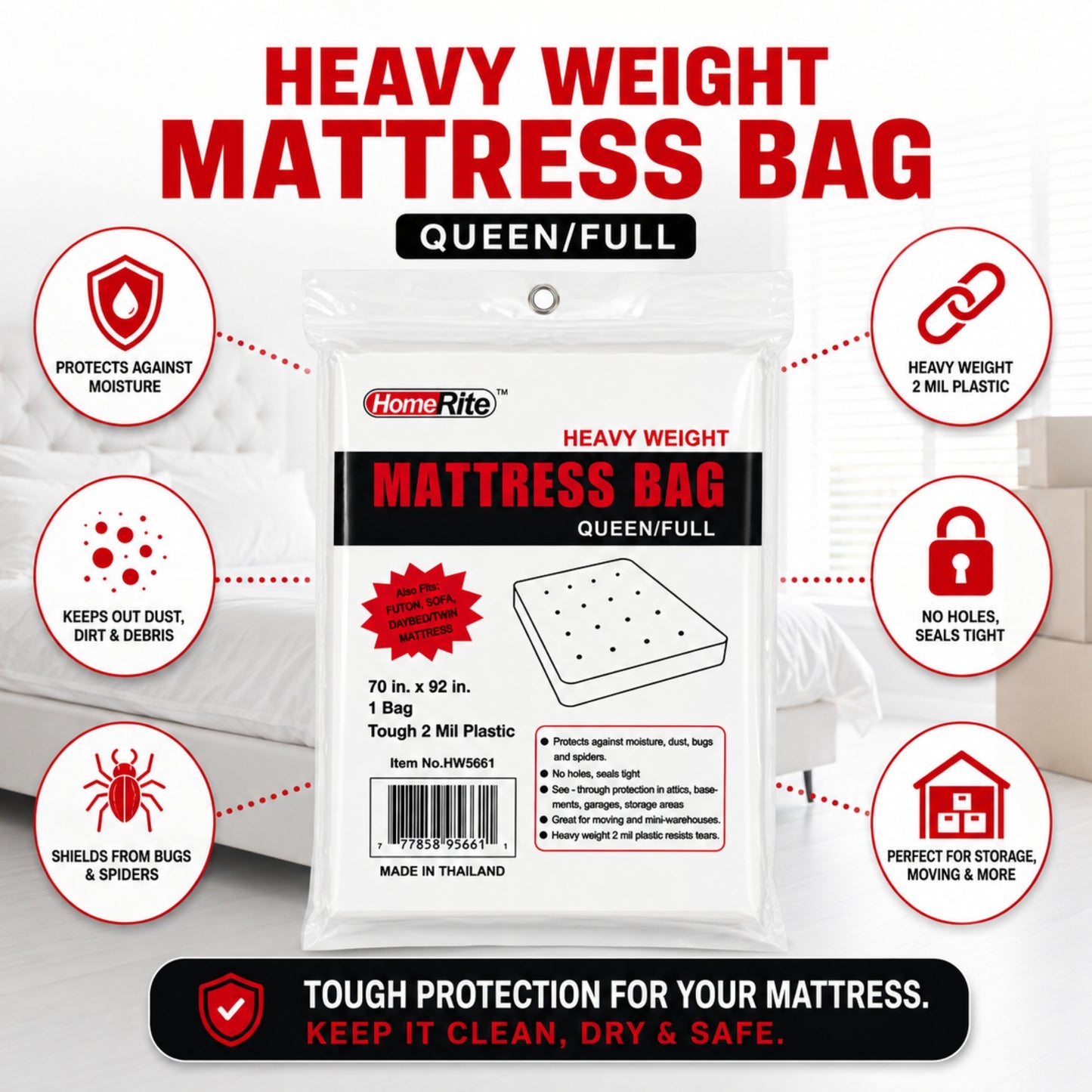 70" x 92" Queen Full Mattress Storage Protection Bag