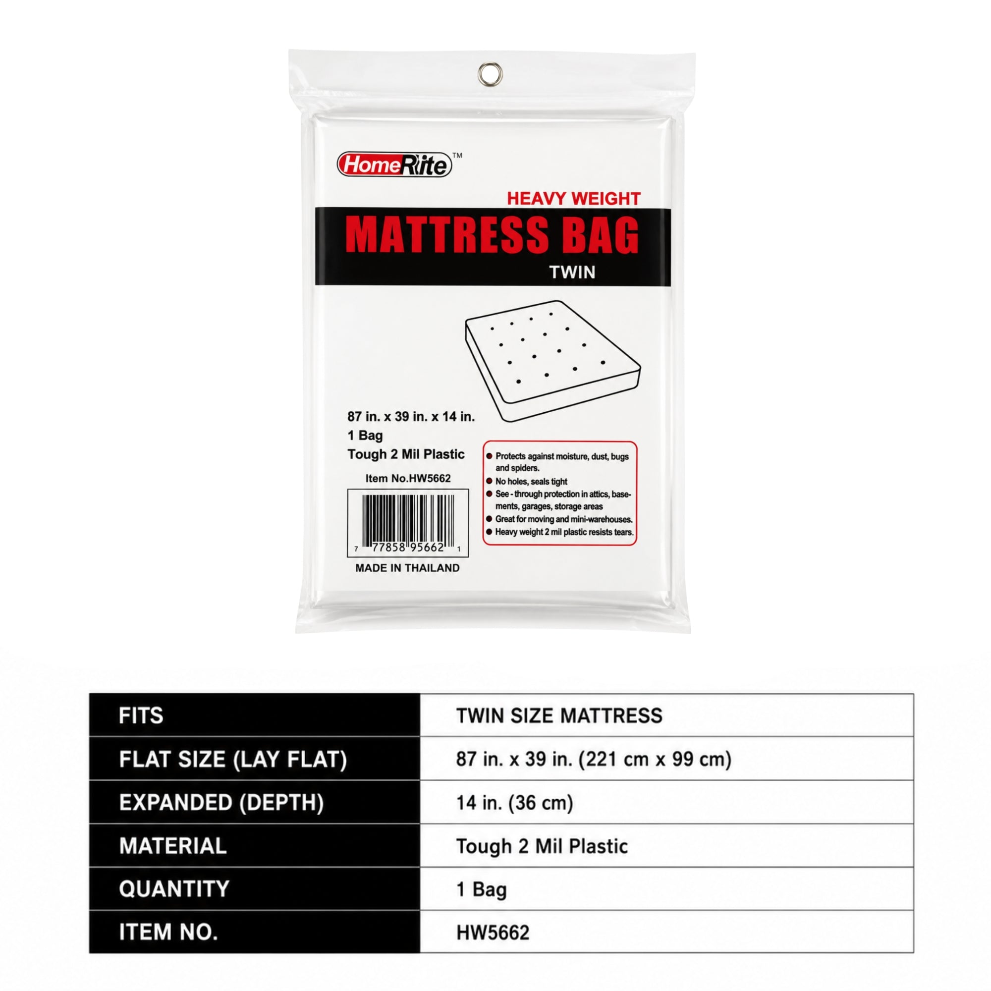 Heavy Duty Twin Mattress Storage Cover Bag 87" x 39"
