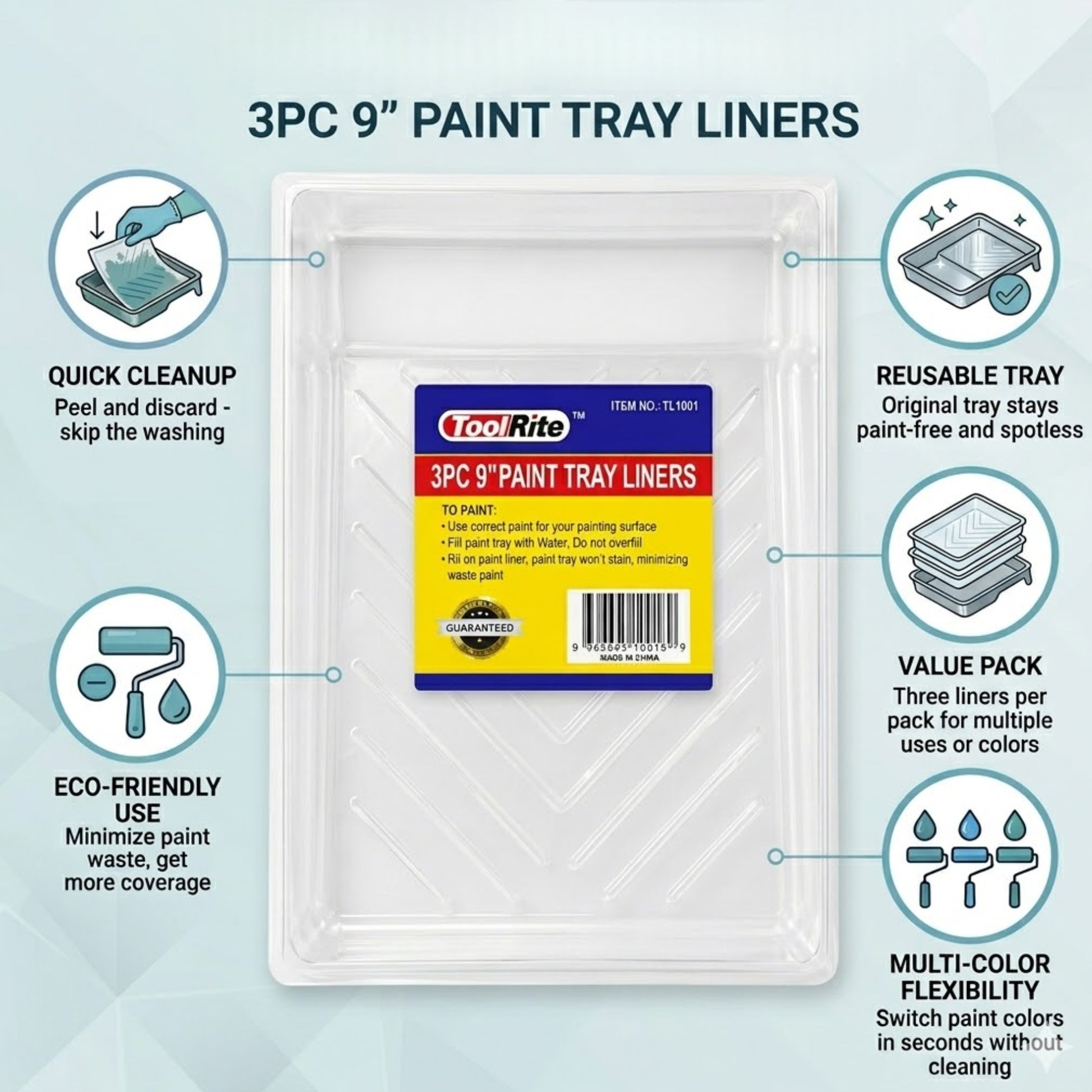 3 Pack 9 Inch Plastic Paint Tray Liner Refills
