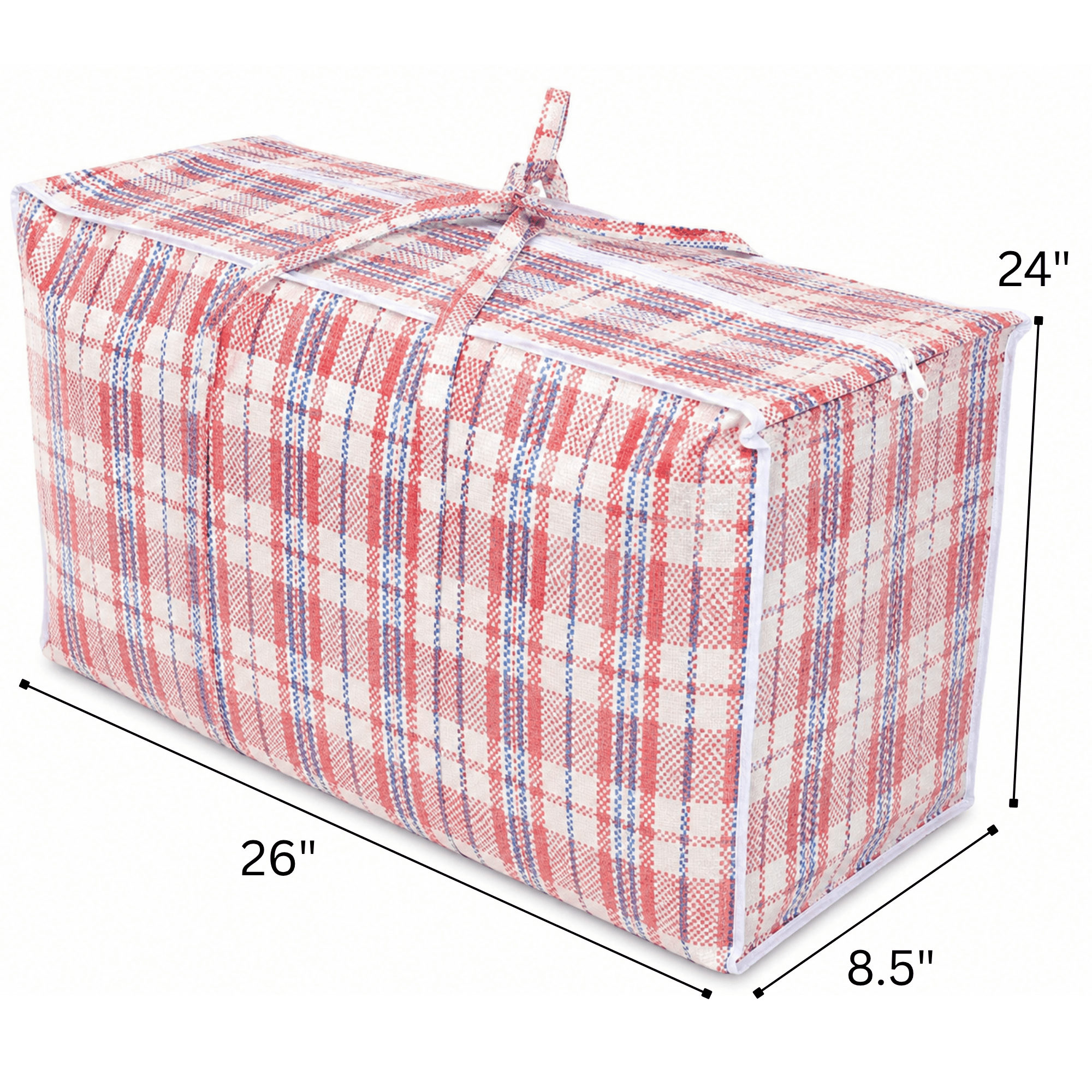 26x24x8.5 inch plaid zipper storage bag with reinforced handles and heavy duty reusable design