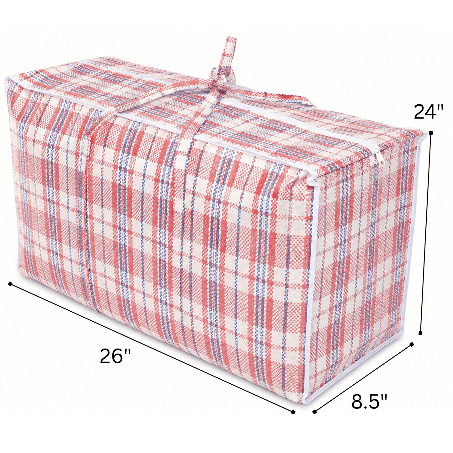 26x24x8.5 inch plaid zipper storage bag with reinforced handles and heavy duty reusable design
