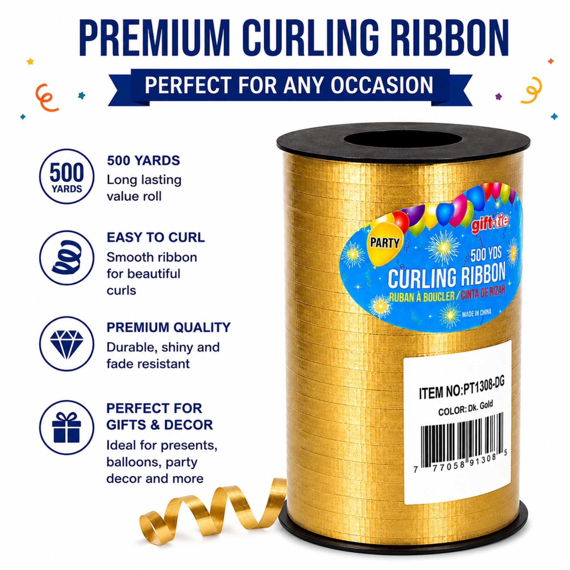 500 yards dark gold curling ribbon roll for balloons gift wrapping and party decorations