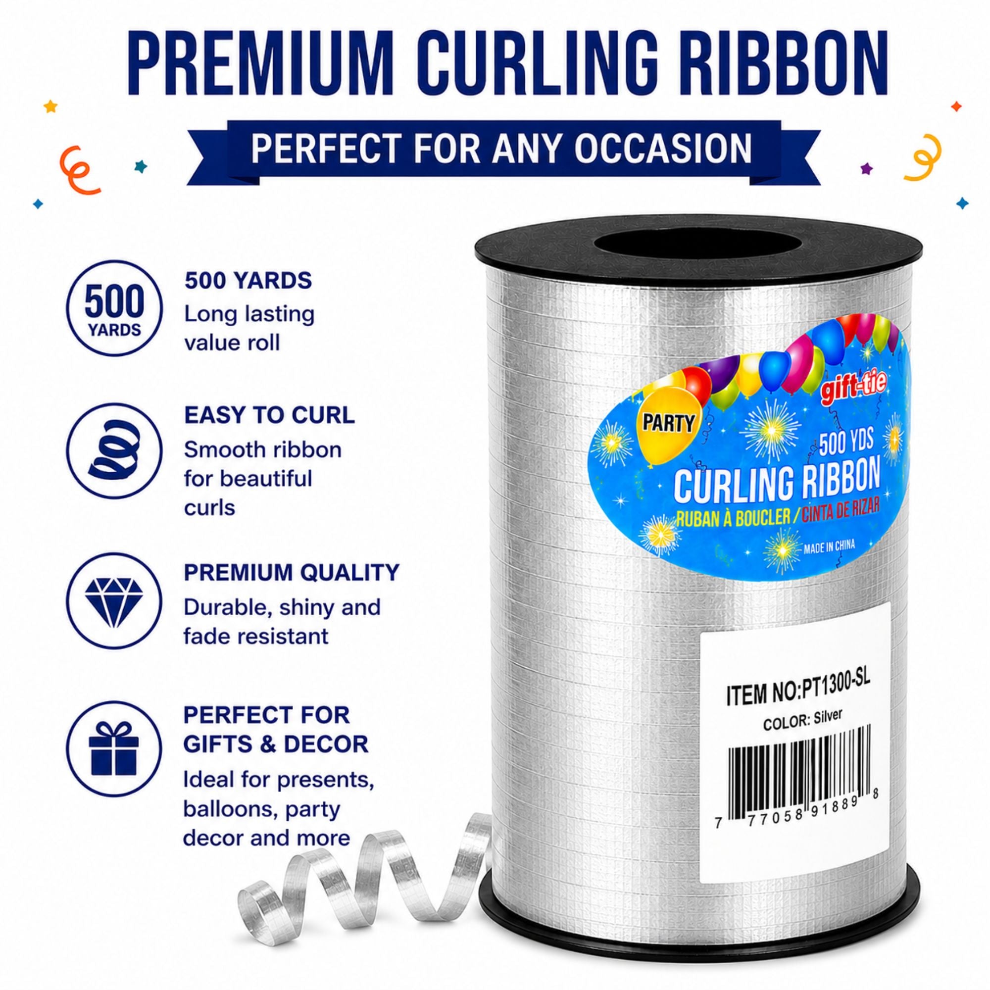 500 yards  ribbon roll for balloons gift wrapping and party decoration silver