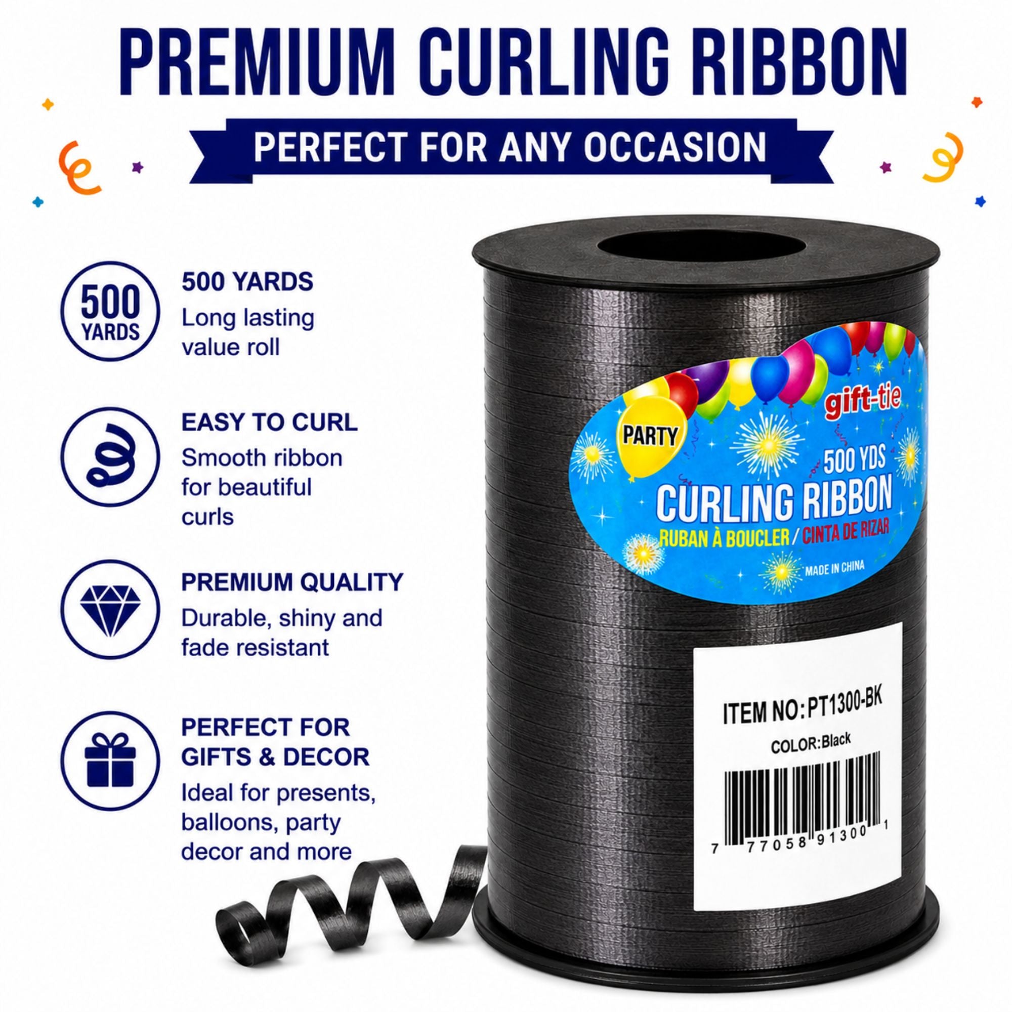 500 yards black curling ribbon roll for balloons gift wrapping and party decorations