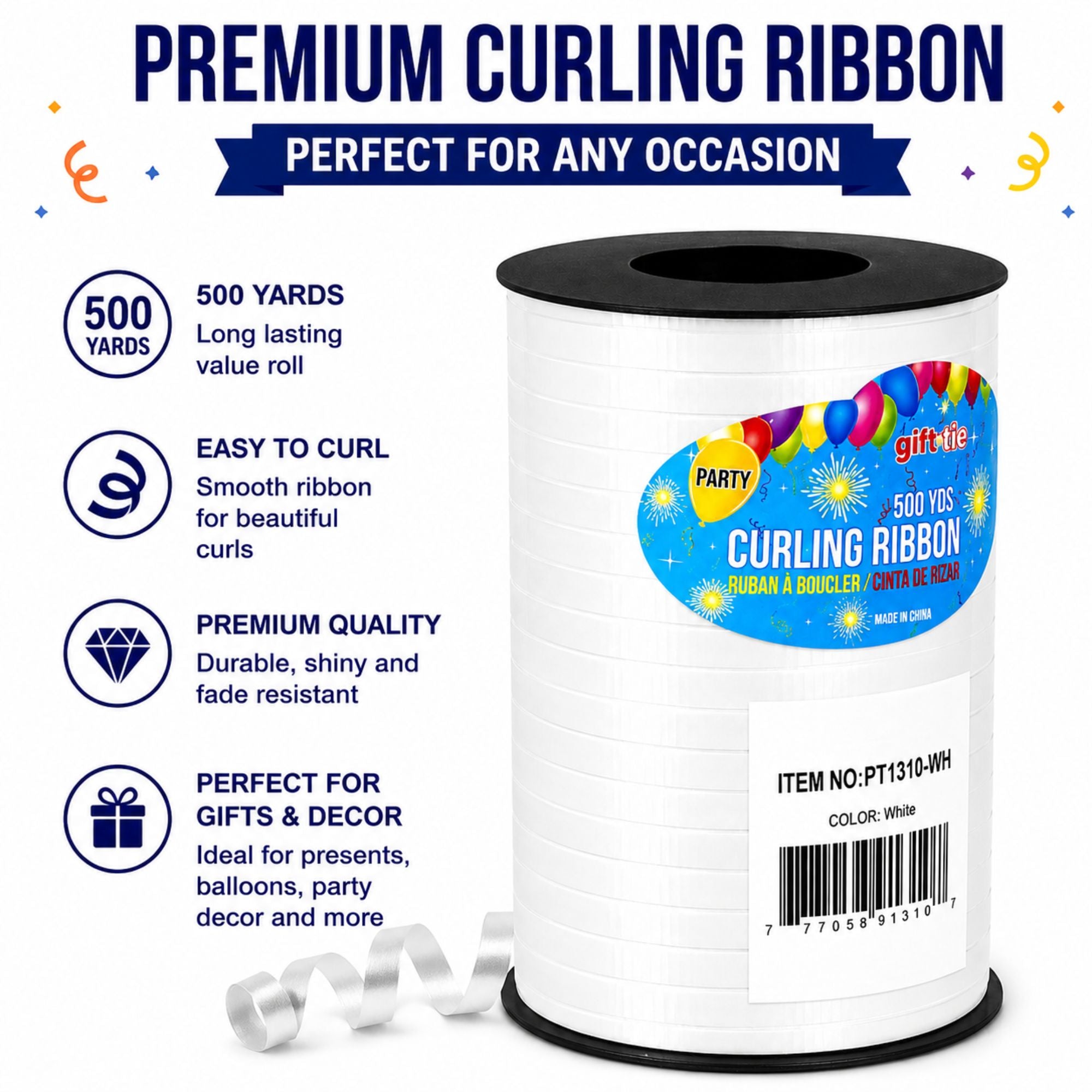 500 yards dark white ribbon roll for balloons gift wrapping and party decorations