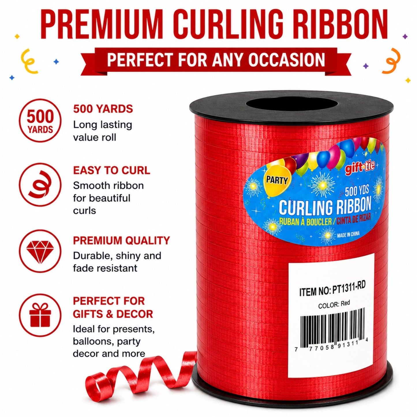 500 yards red curling ribbon roll for balloons gift wrapping and party decorations