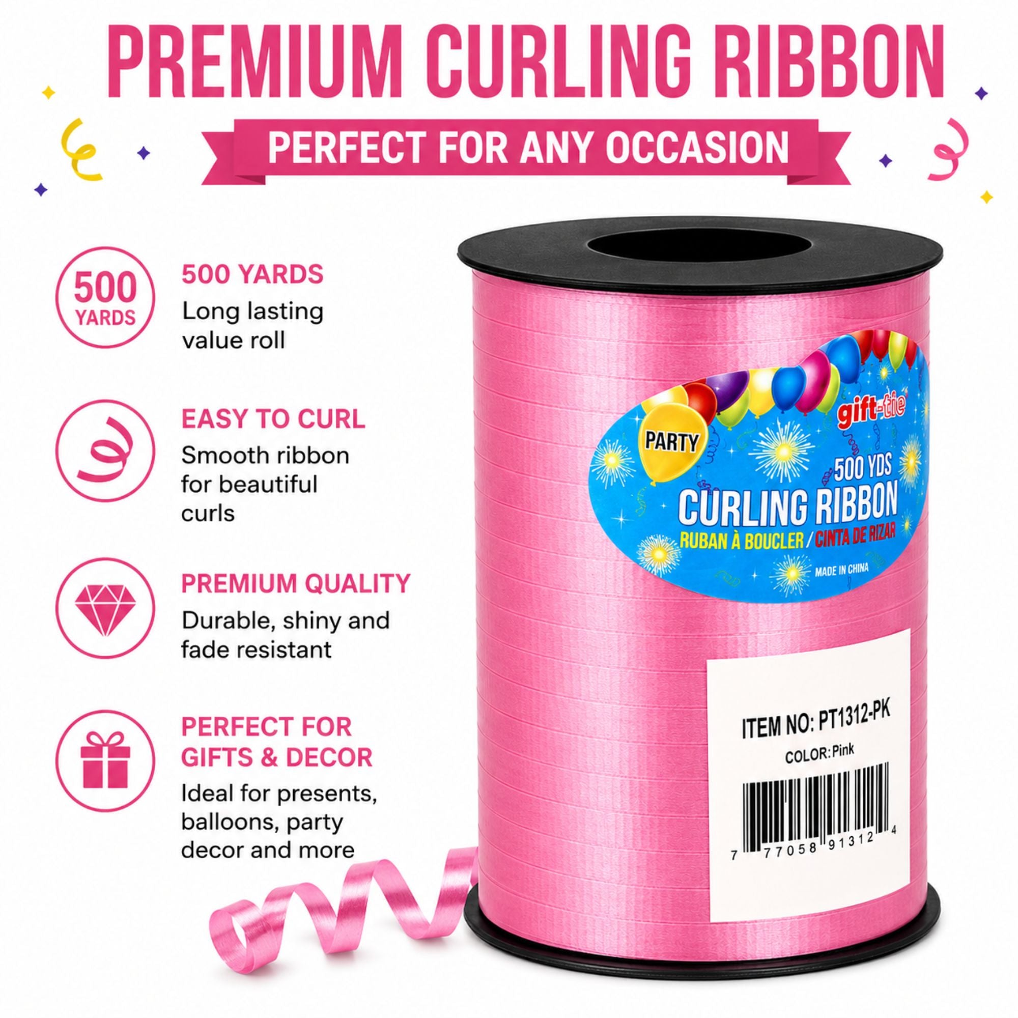 500 yards pink curling ribbon roll for balloons gift wrapping and party decorations