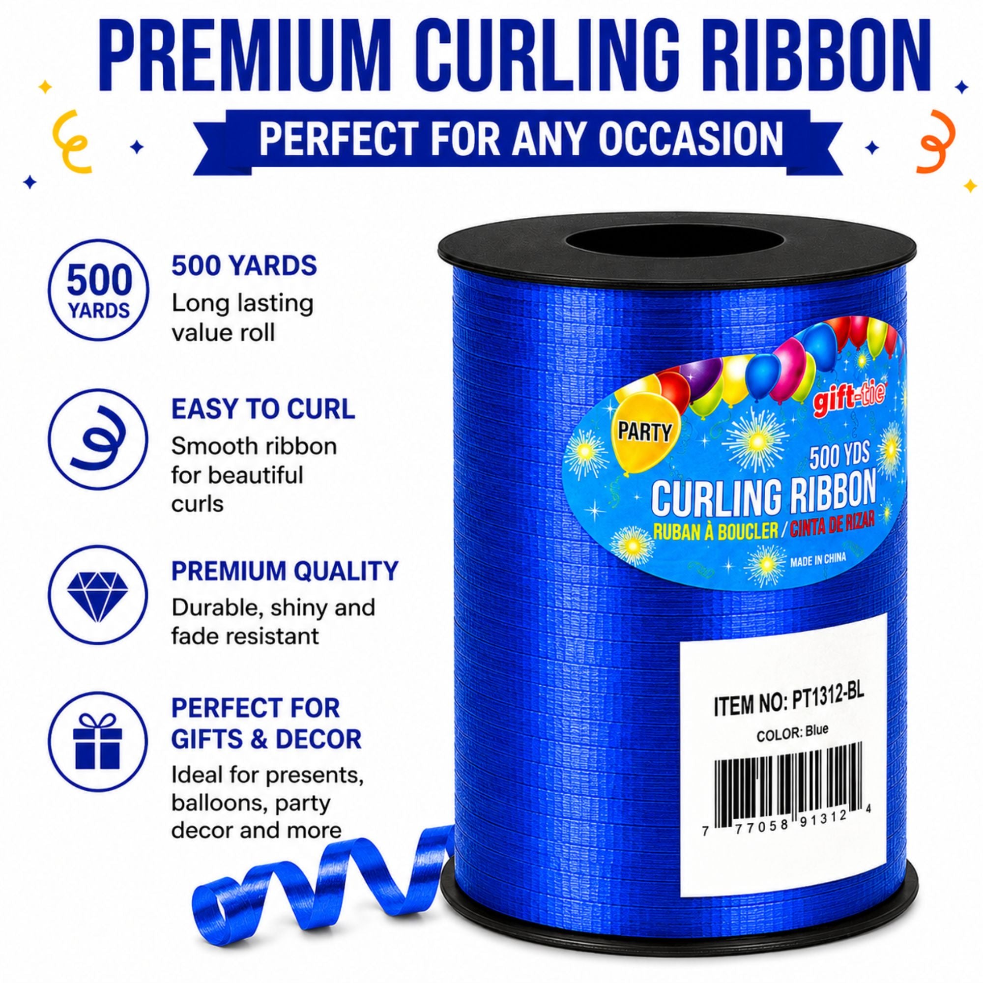 500 yards blue ribbon roll for balloons gift wrapping and party decoration