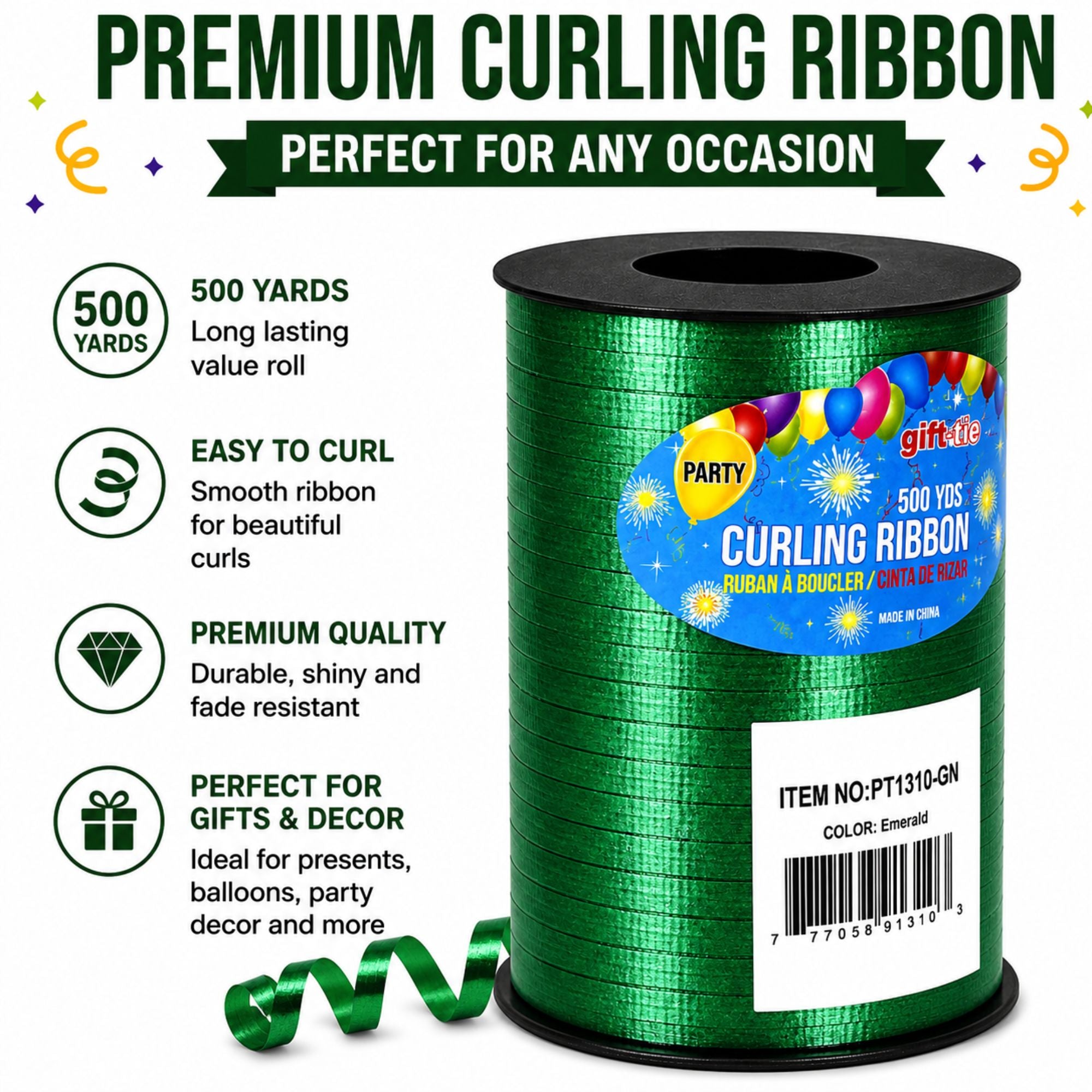 500 yards green curling ribbon roll for balloons gift wrapping and party decorations