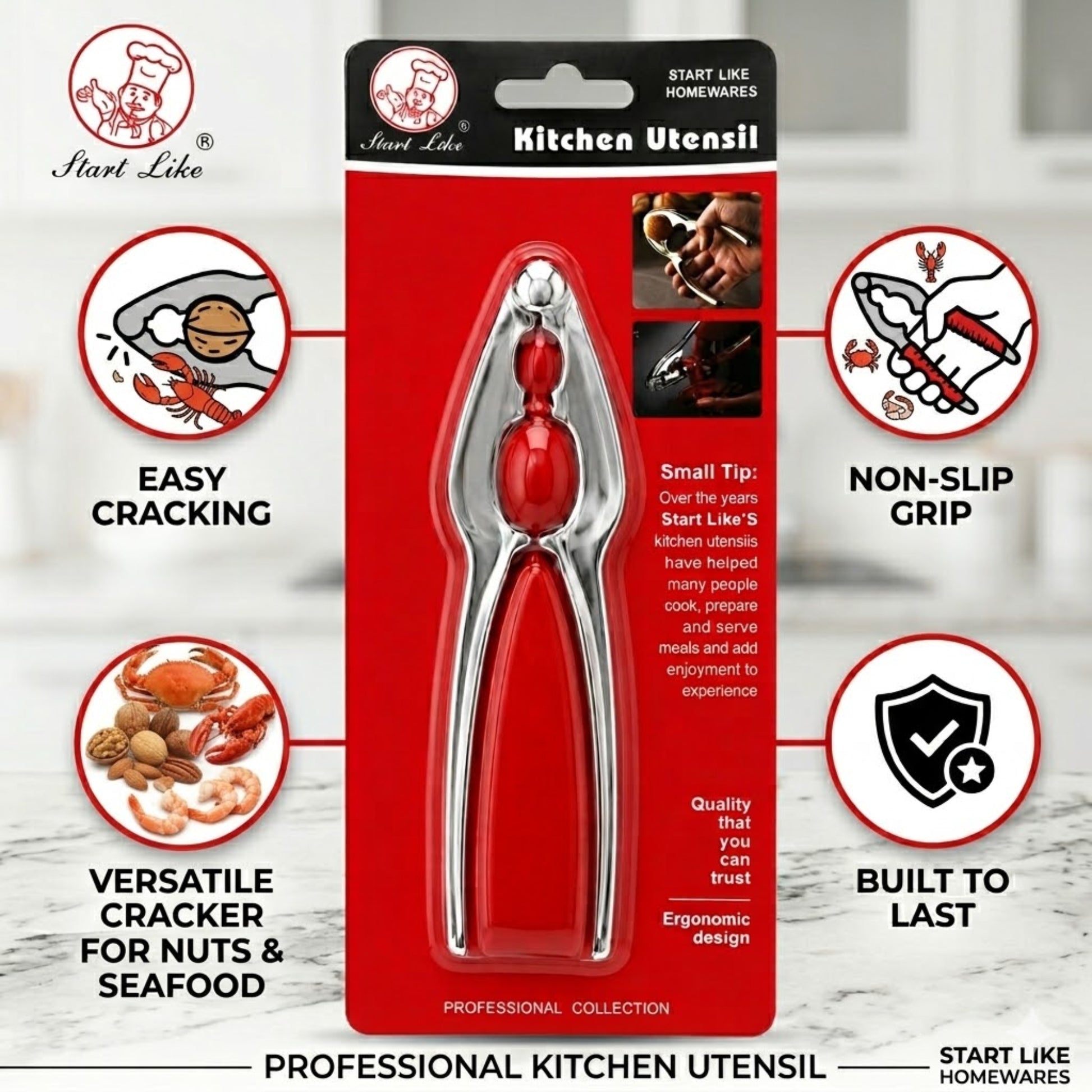 Ergonomic Nutcracker Tool for Nuts & Seafood Shells