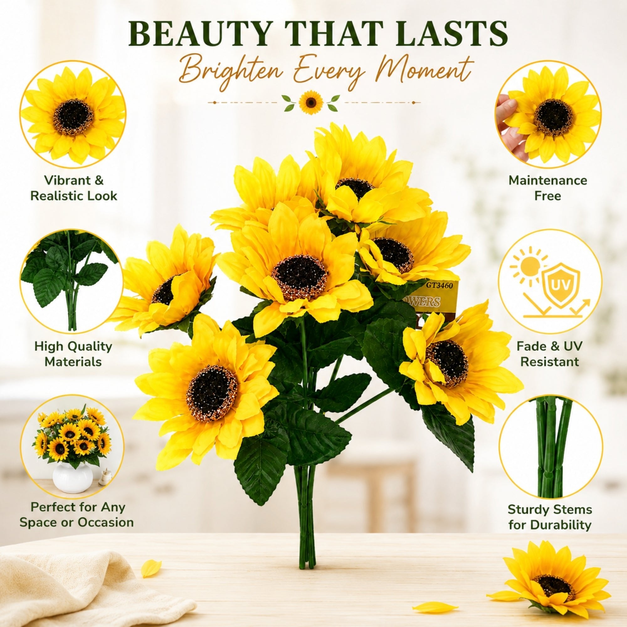 Faux Sunflower Arrangement for Home Table Decor
