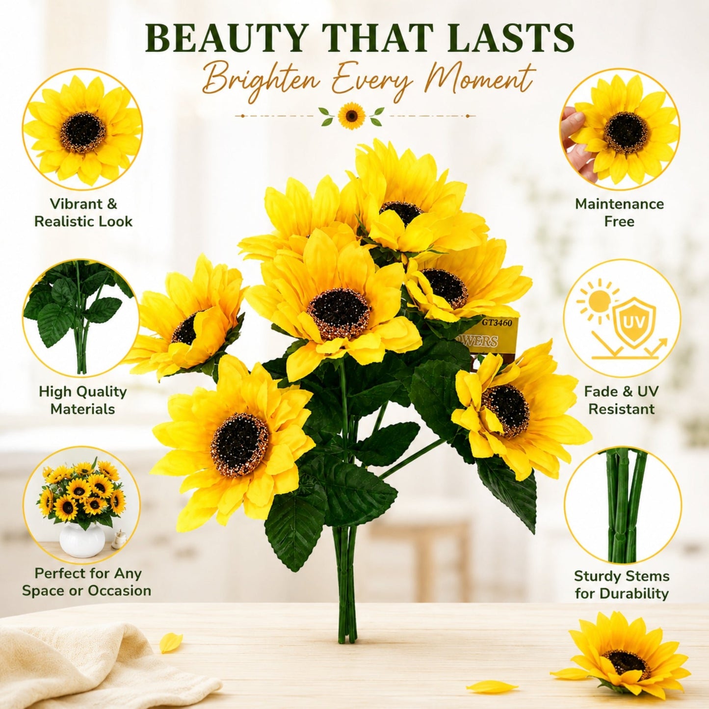 Faux Sunflower Arrangement for Home Table Decor