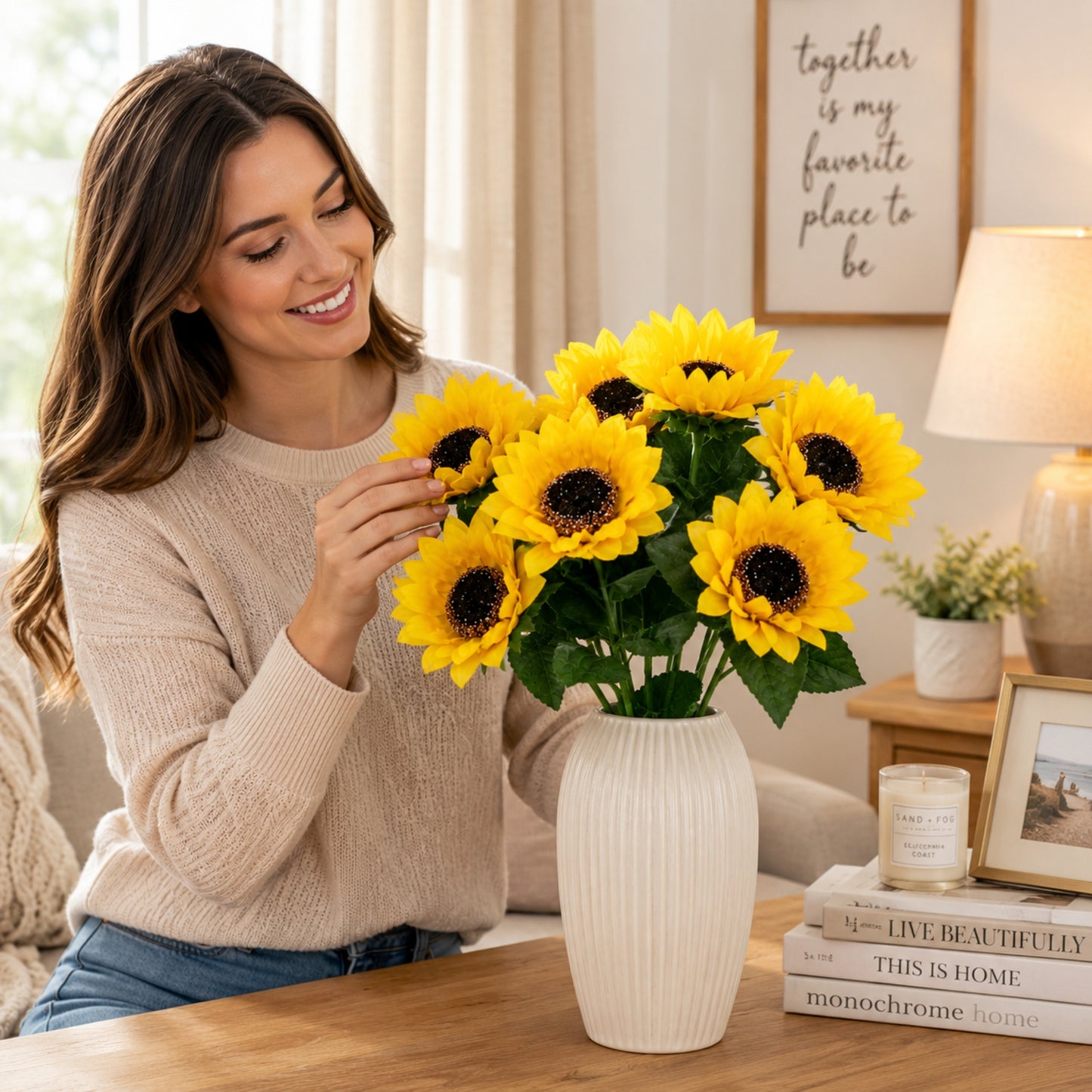 Decorative Artificial Sunflower Floral Bouquet Display
