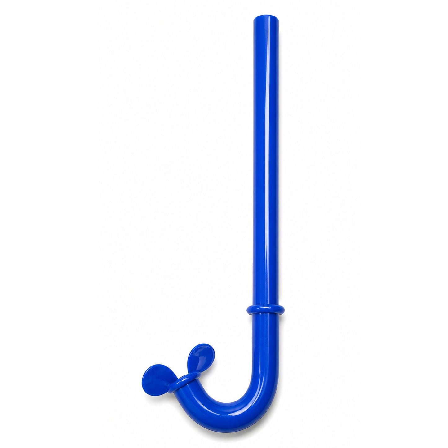 Blue plastic straw with a U-shaped bend on a white background