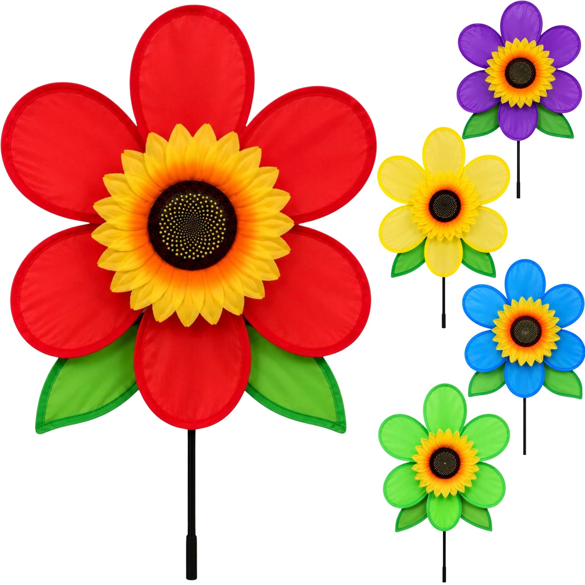 SunnyRite 12" x 35" Sunflower Yard Pinwheel Garden Wind Spinner