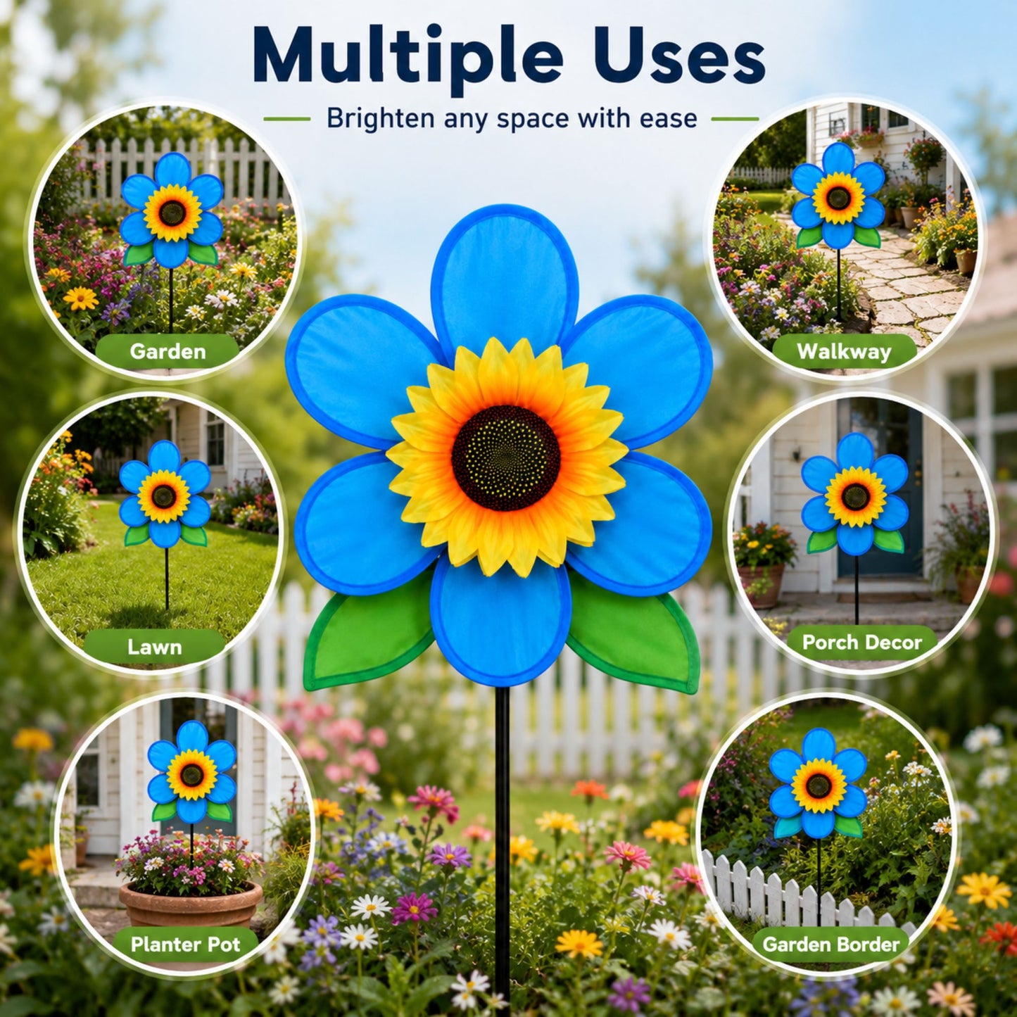 SunnyRite 12" x 35" Sunflower Yard Pinwheel Wind Spinner