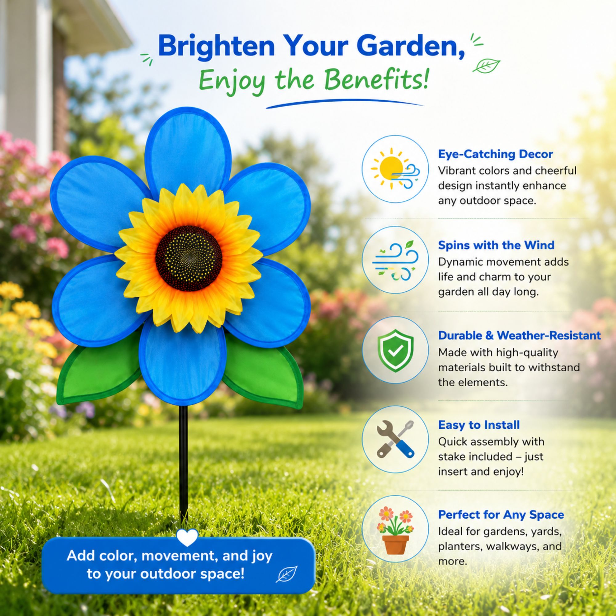 SunnyRite Outdoor Garden Sunflower Wind Spinner Decor