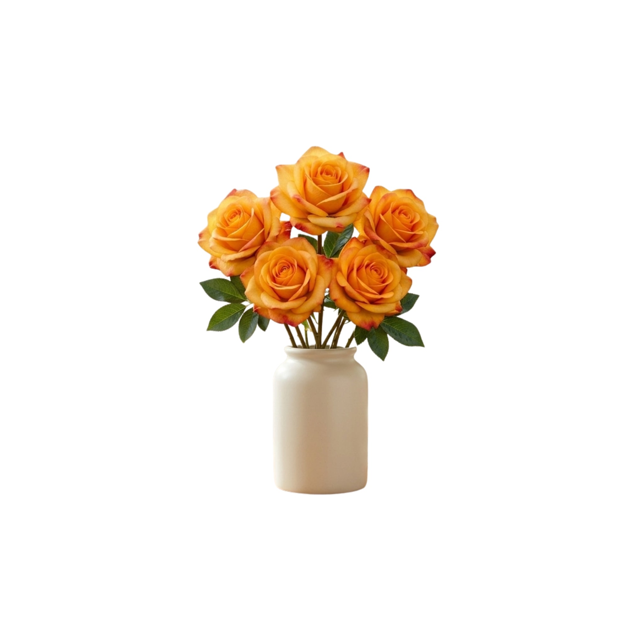 5 Head Artificial Orange Rose Bouquet Faux Flowers Home Decor