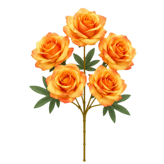 5 Head Artificial Orange Rose Bouquet Faux Flowers Home Decor