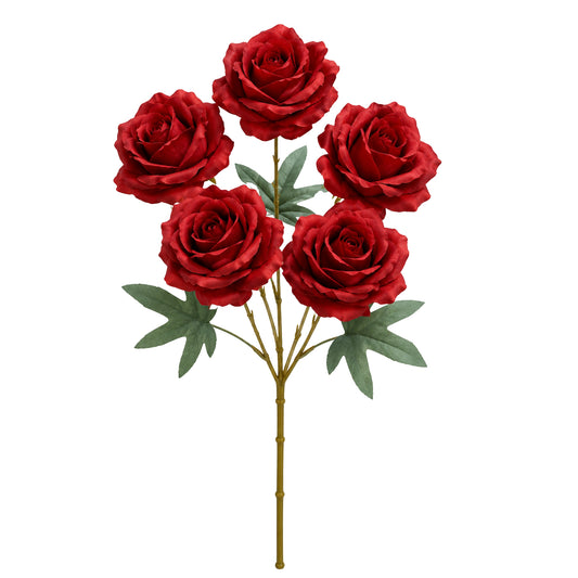 5 Head Artificial Red Rose Bouquet Flowers Home Decor
