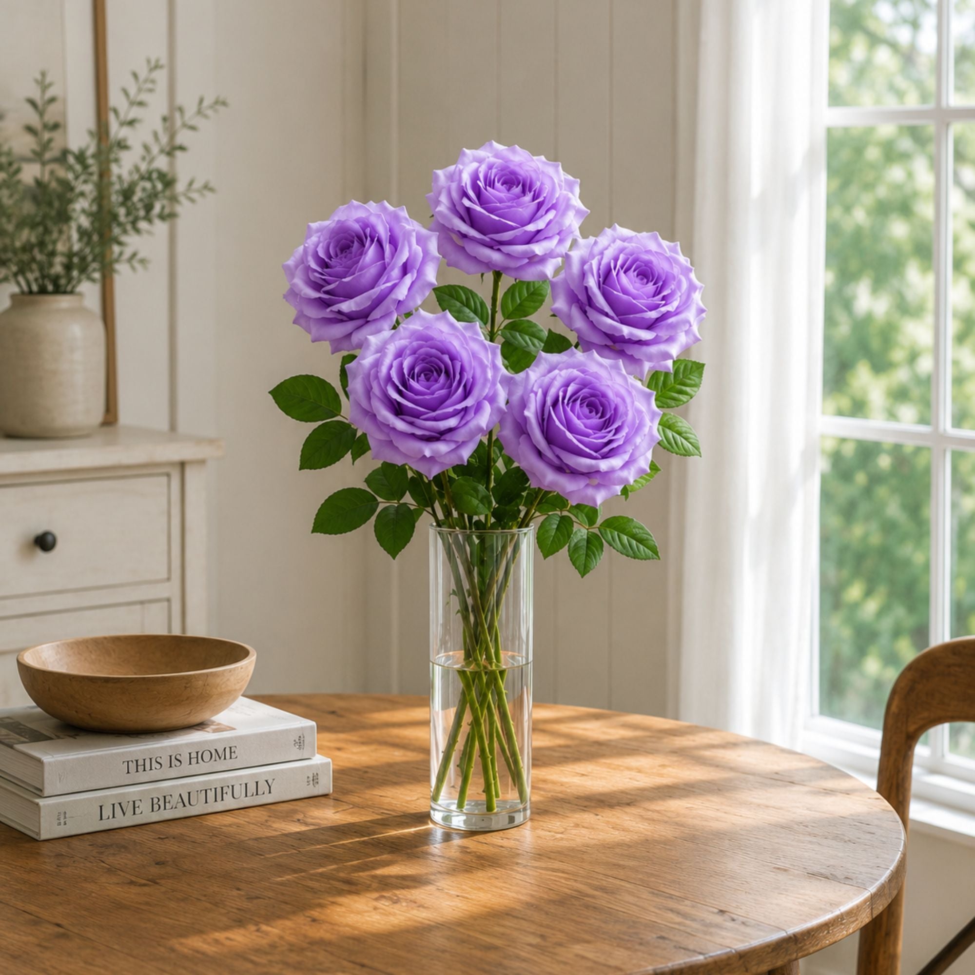5 Head Artificial Purple Rose Bouquet