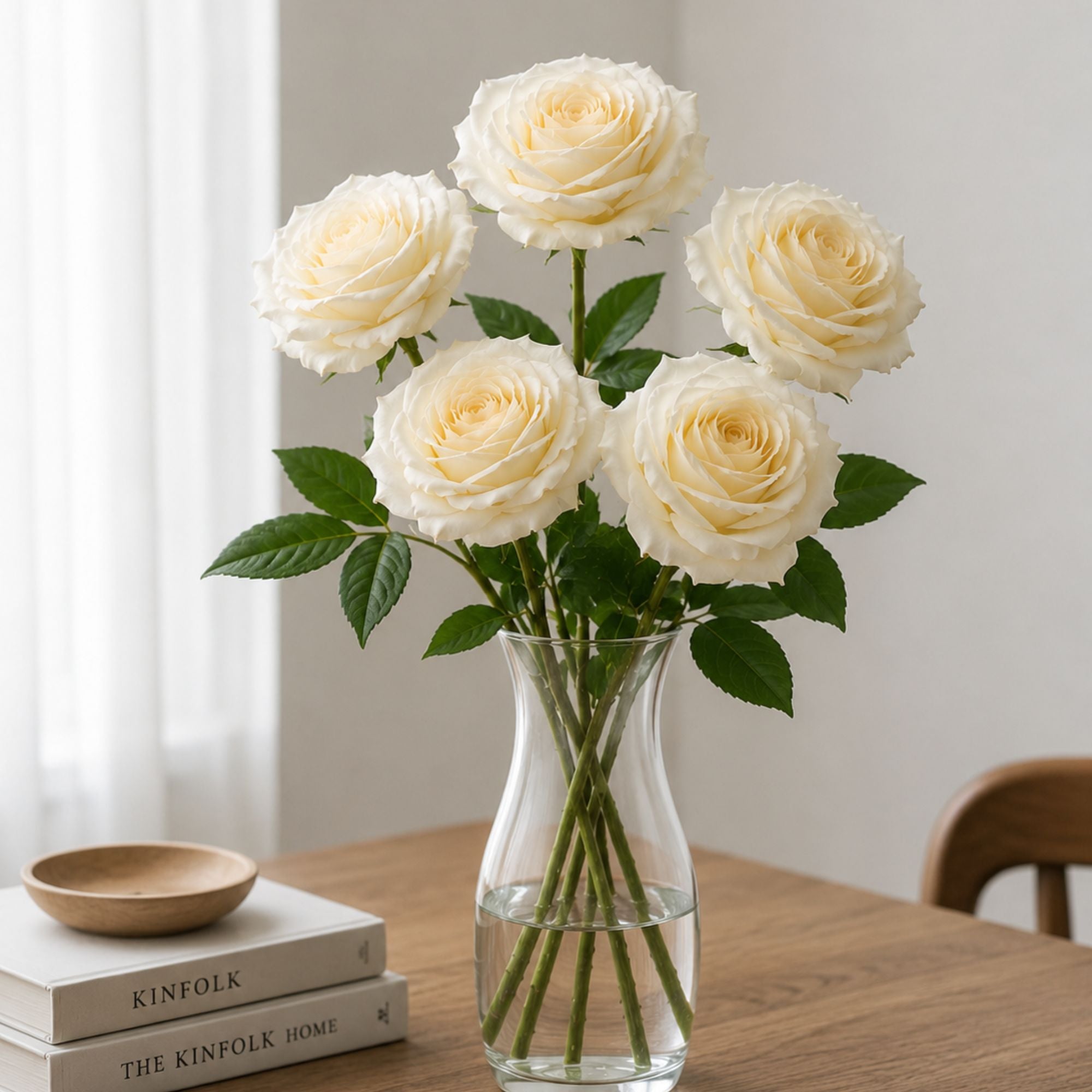 5 Head Artificial White Rose Bouquet