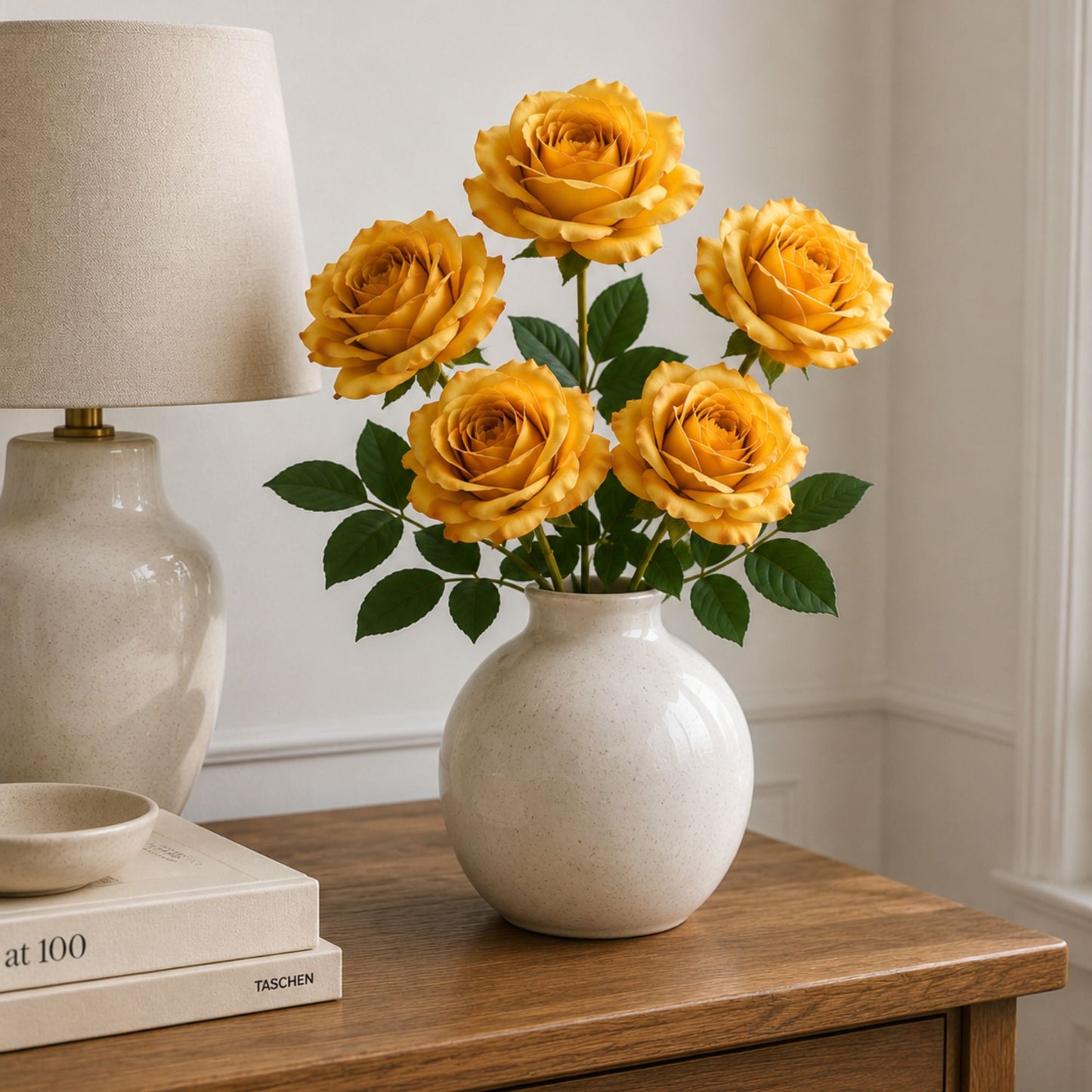 5 Head Artificial Yellow Rose Bouquet