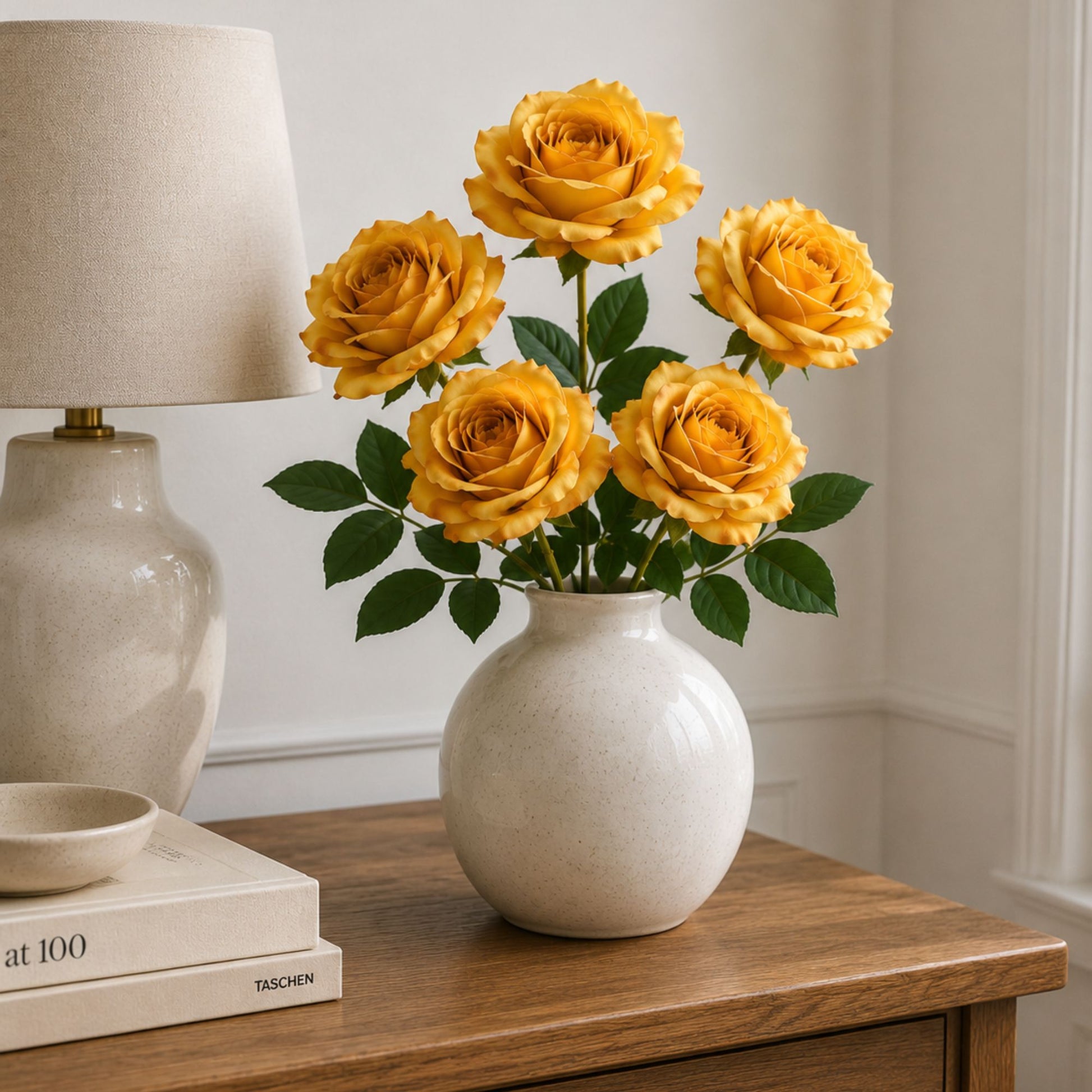 5 Head Artificial Yellow Rose Bouquet