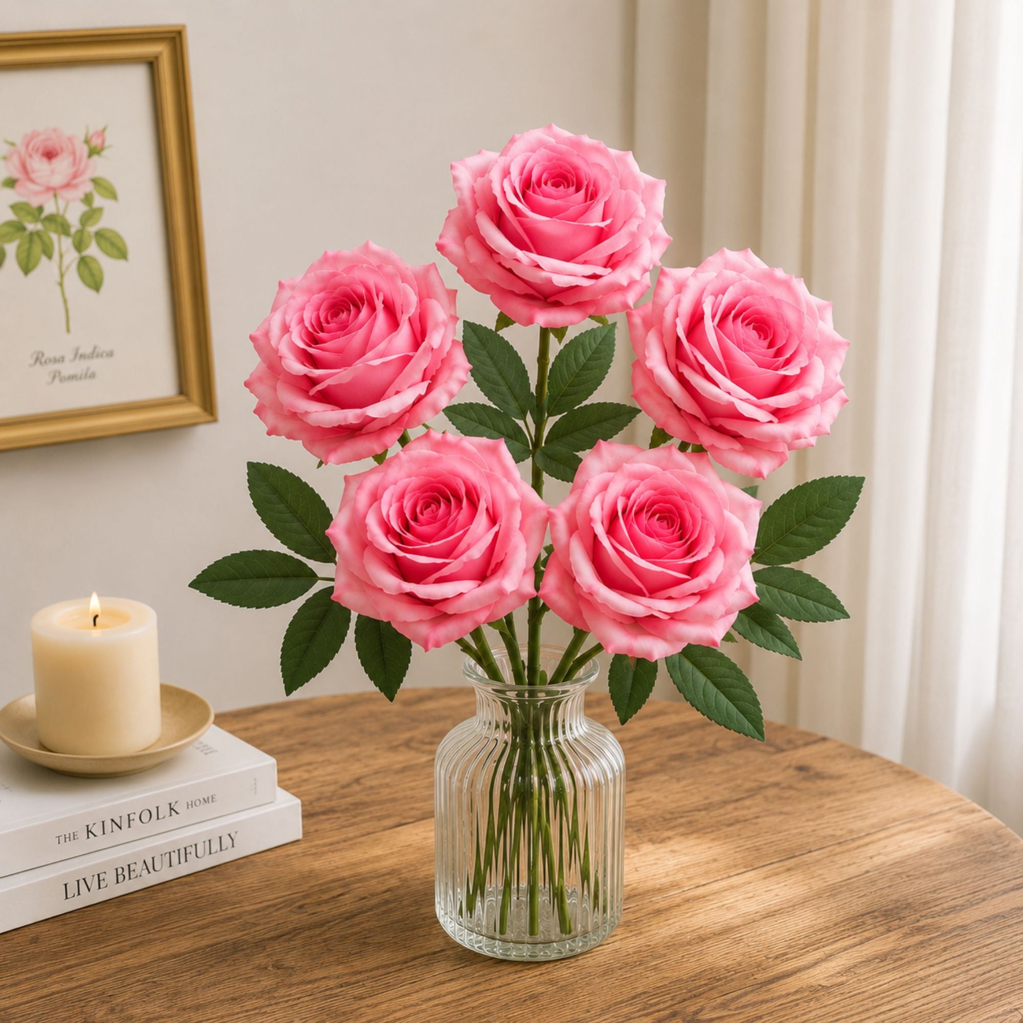 5 Head Blush Pink Artificial Rose Bouquet