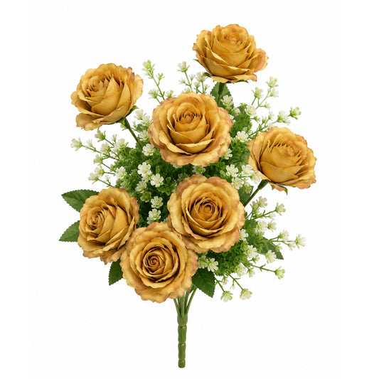 8 head golden rose floral arrangement
