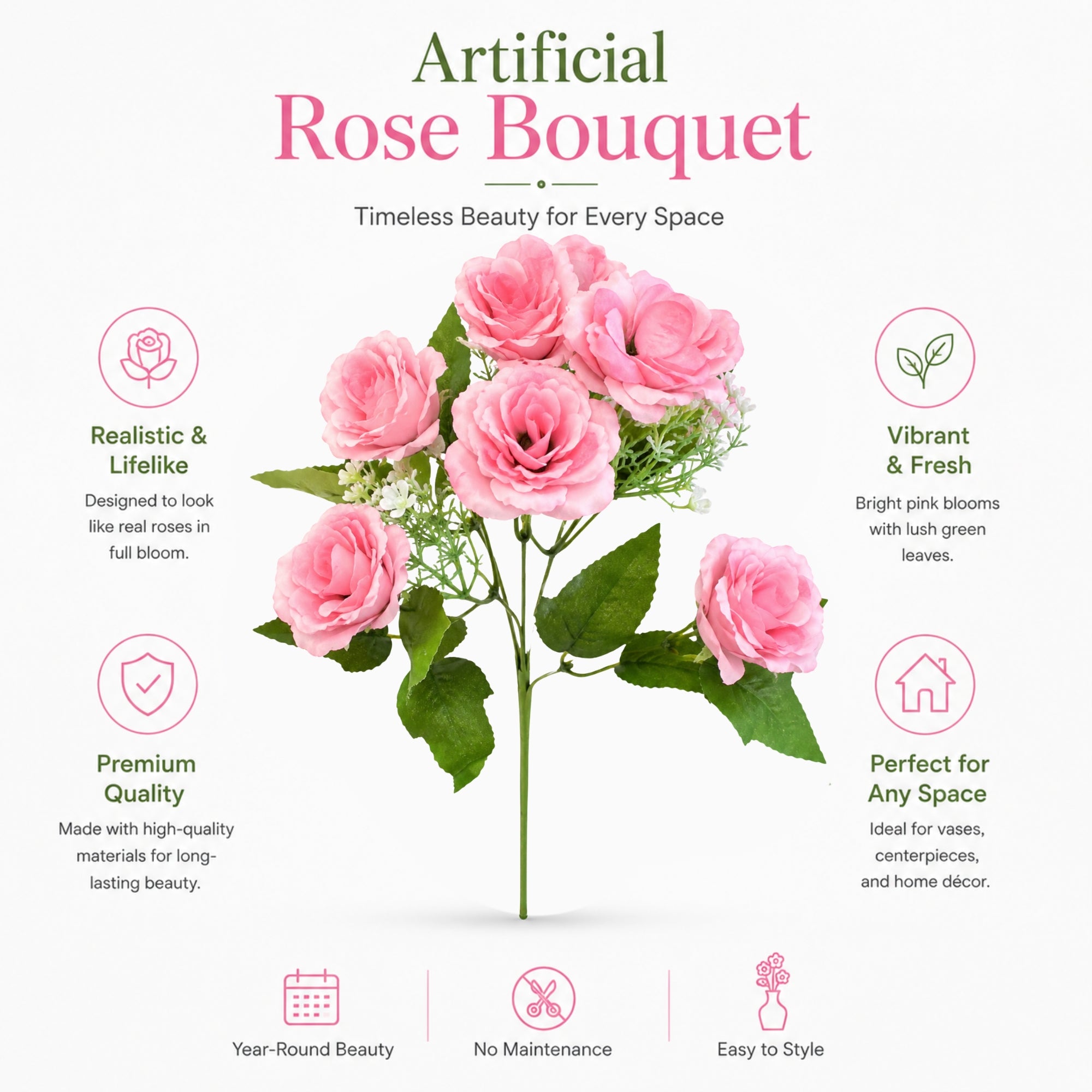 Silk Rose Bouquet with 7 Heads for Home Decoration