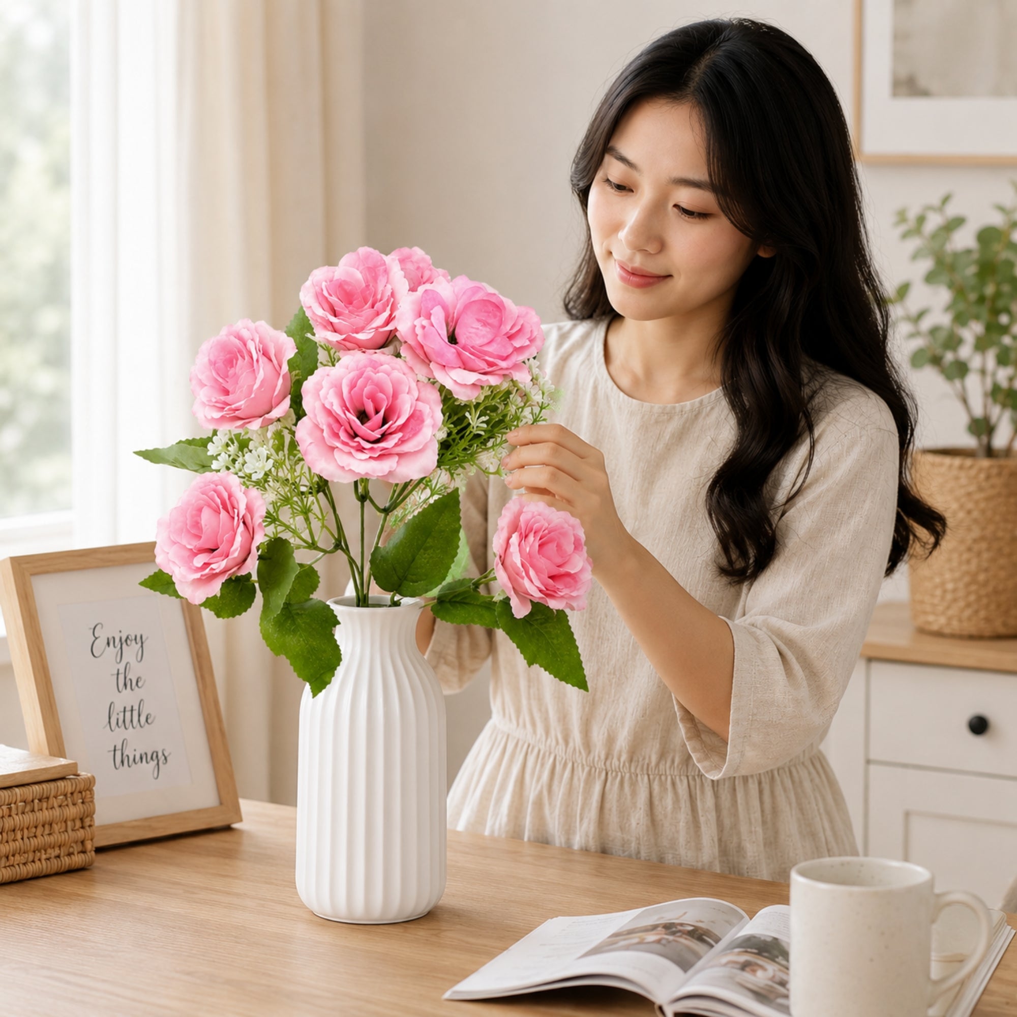 Artificial 7 Head Rose Bouquet for Elegant Home Decor