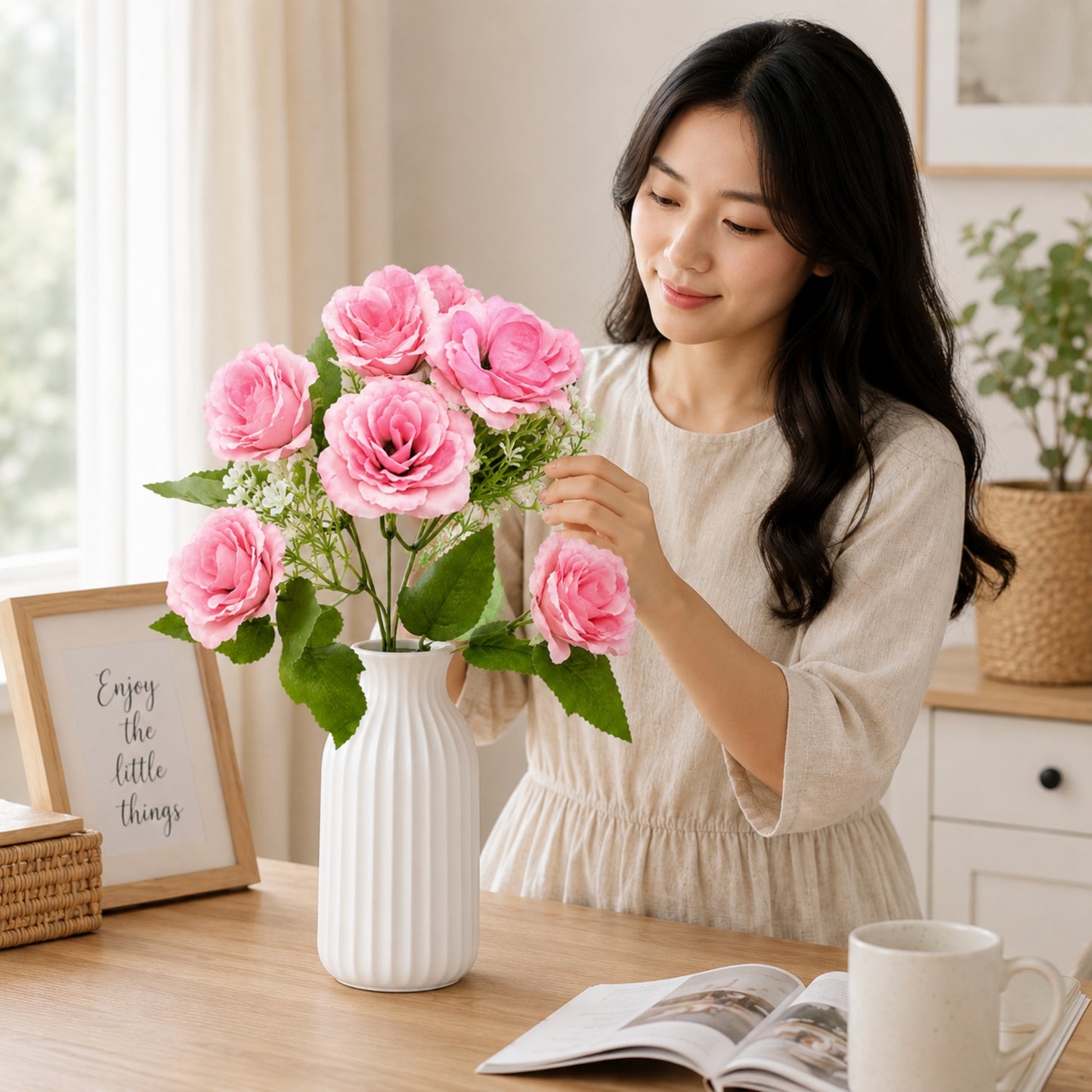 Artificial 7 Head Rose Bouquet for Elegant Home Decor