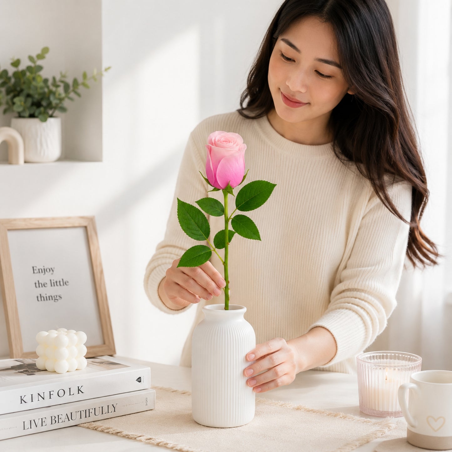 Decorative Faux Silk Rose Stem for Home Display