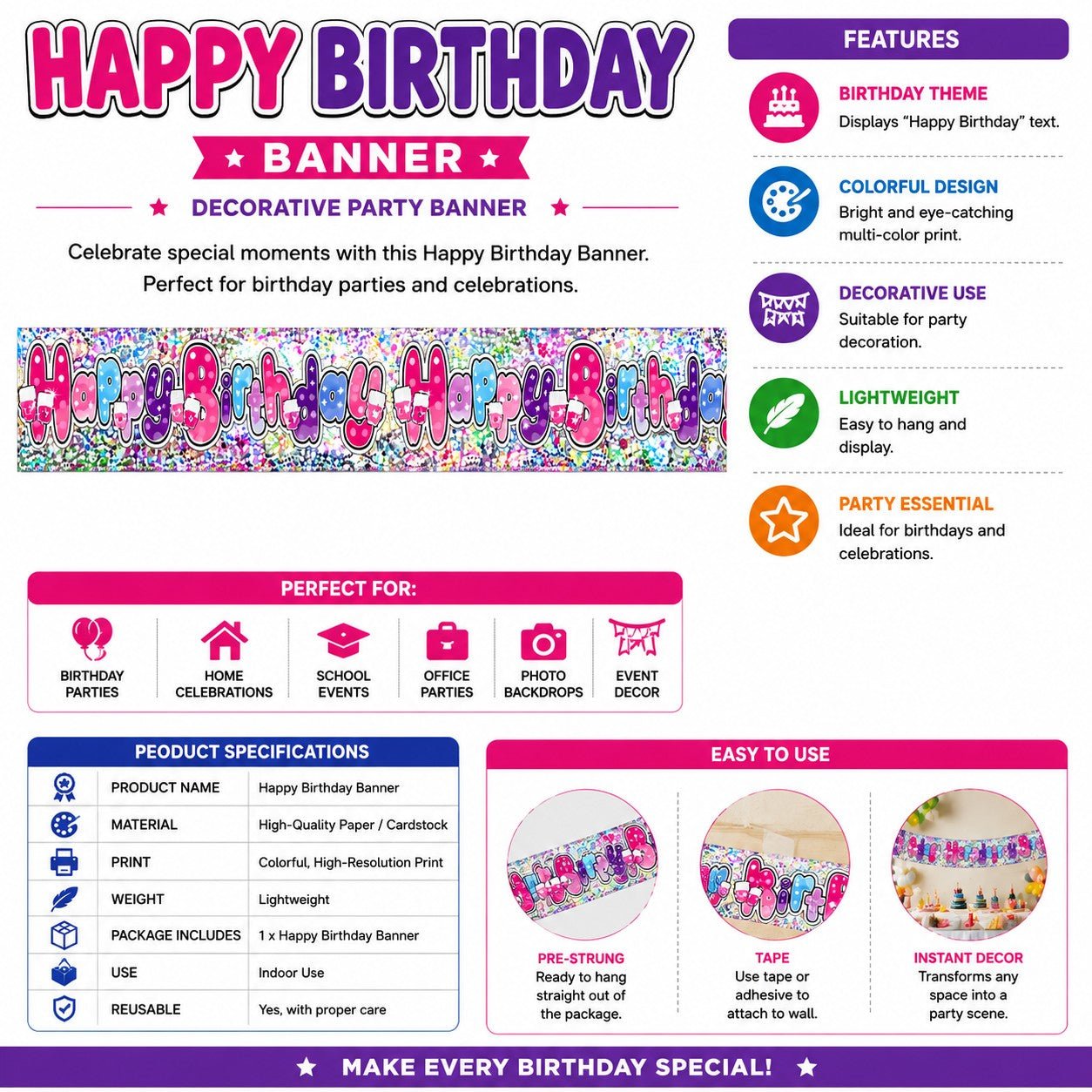 multicolor happy birthday sign banner