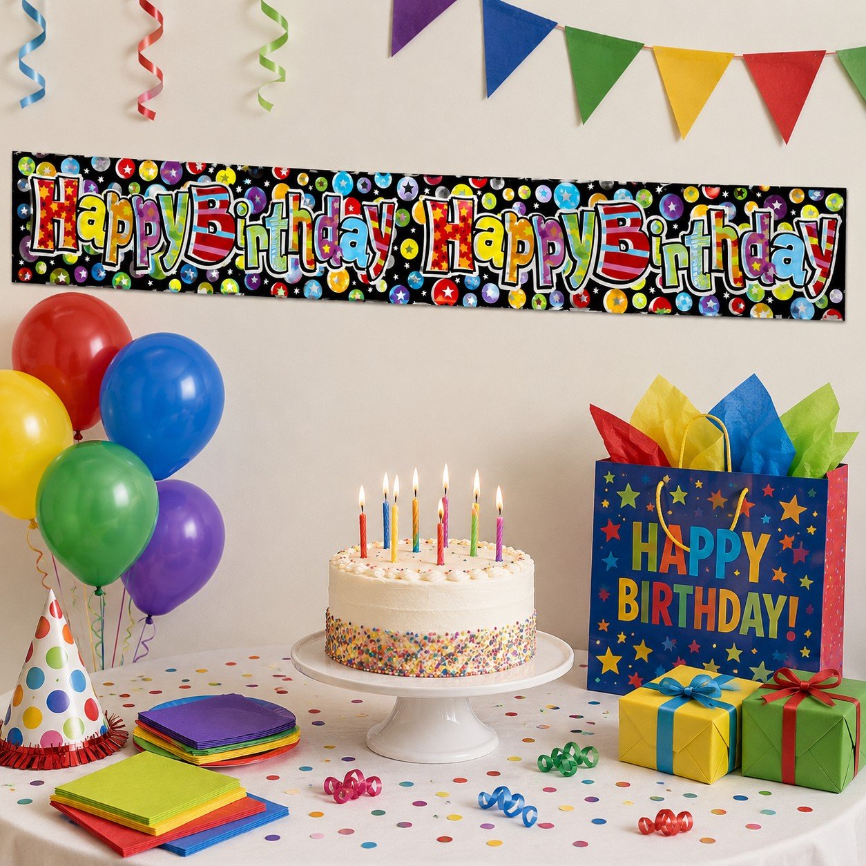 party banner with birthday text