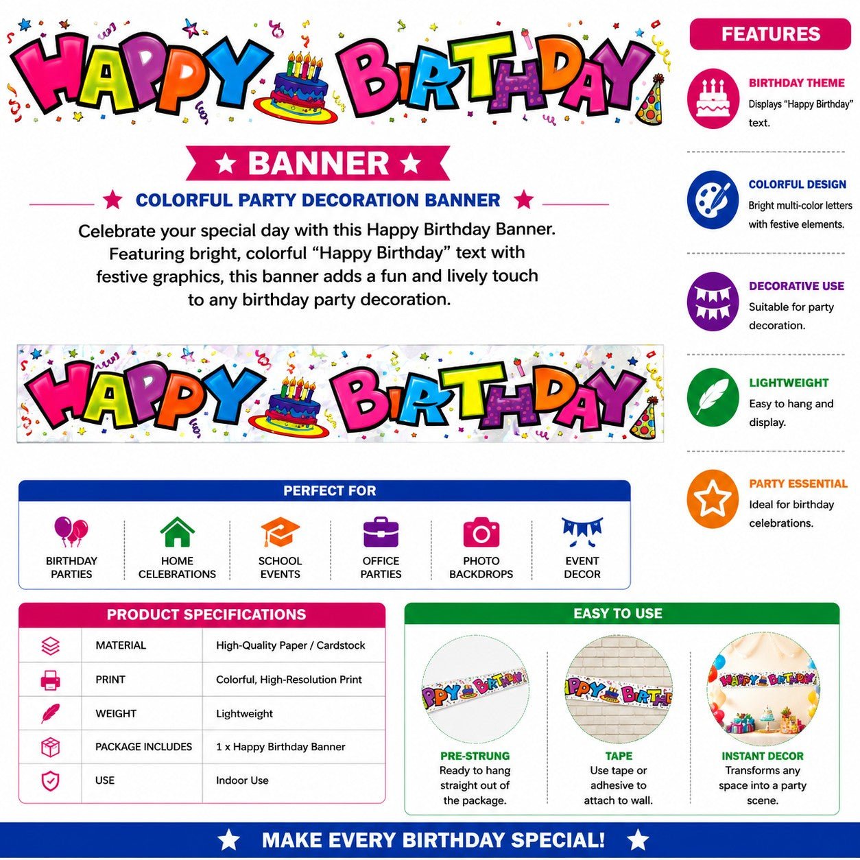 party banner with birthday text